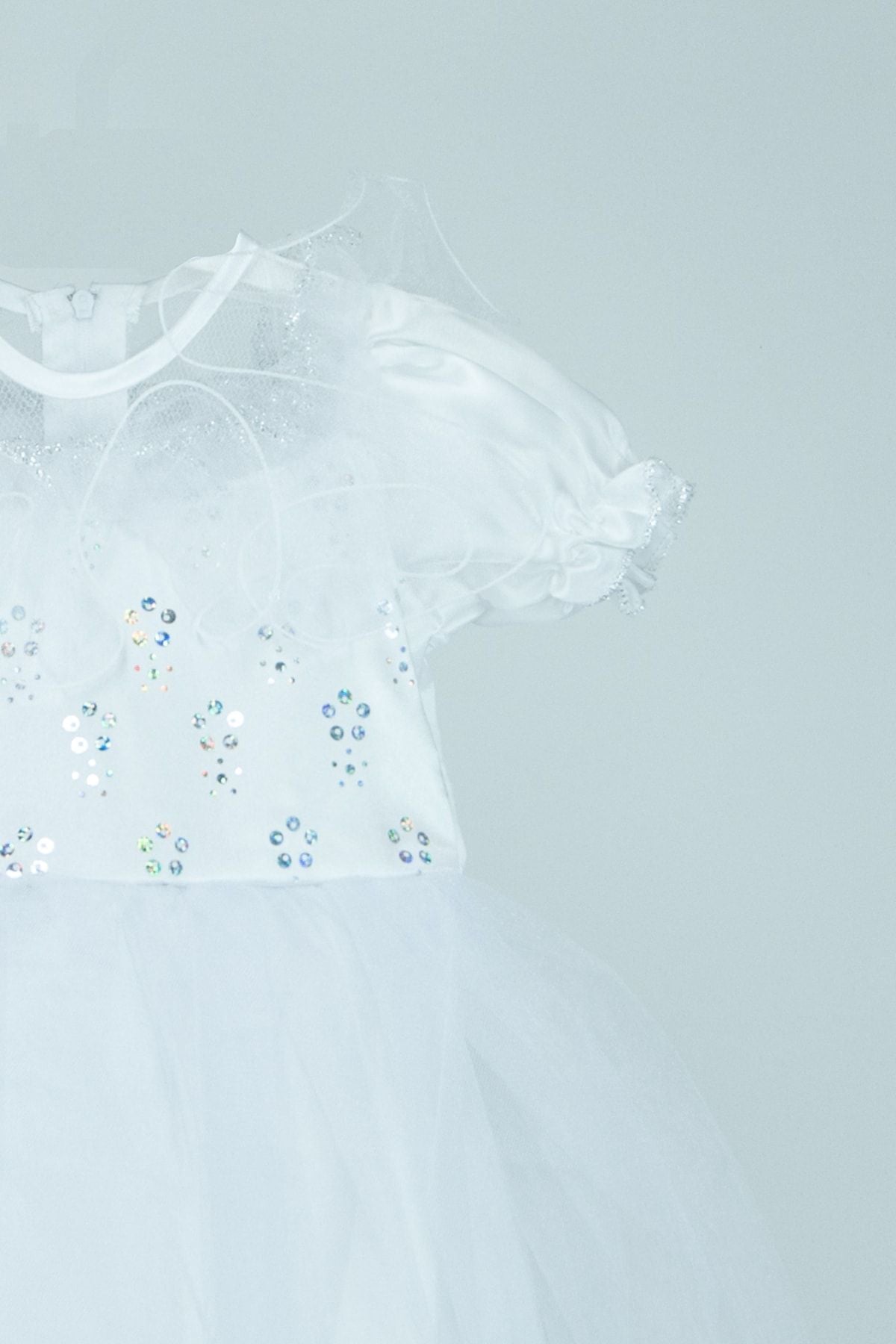 Kız Çocuk 2-3-4-5 Yaş Drope Kollu Hacim Çemberli Simli Küpürlü Pullu Kostüm