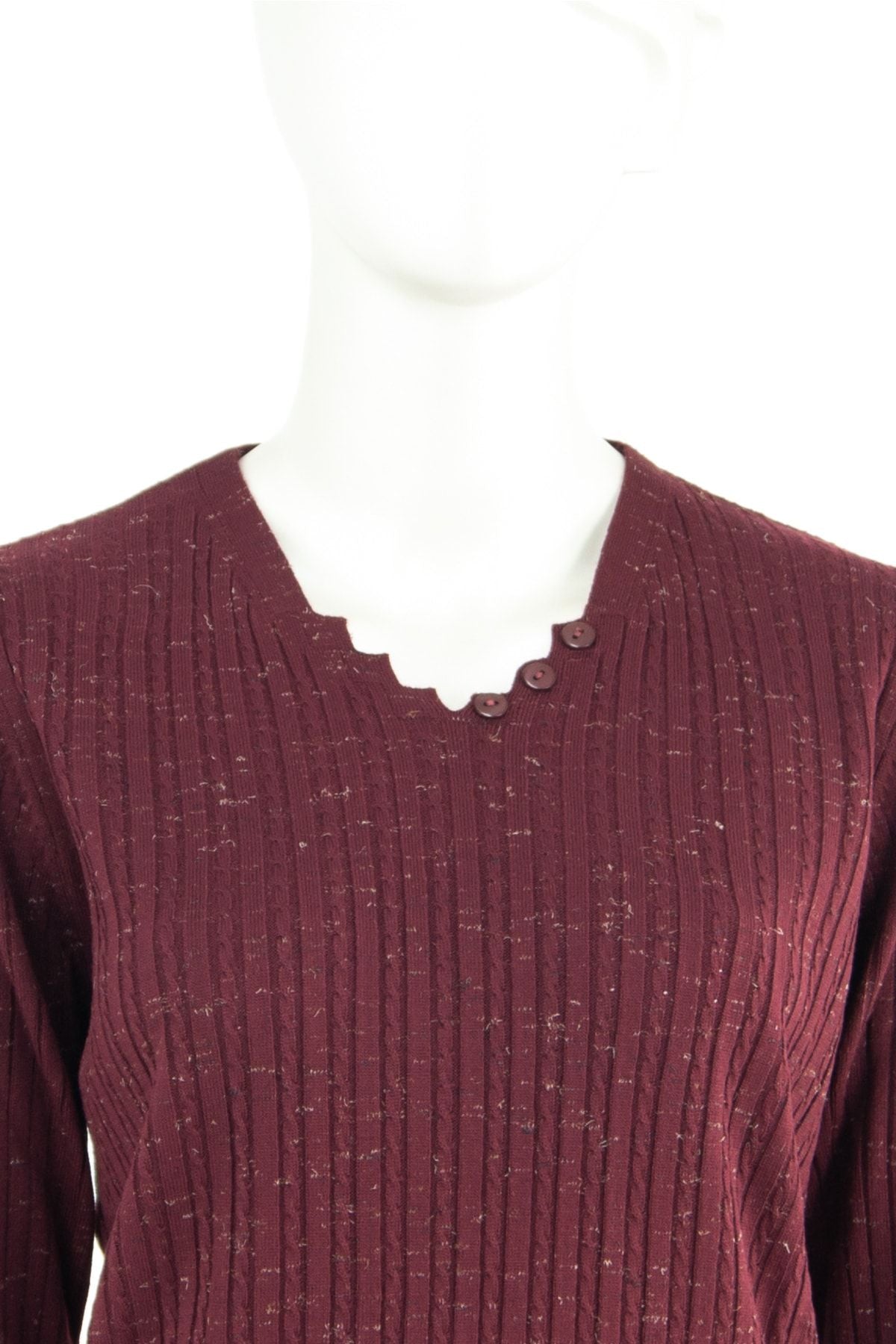 Kadın Kışlık Simetri V Yaka Desenli Uzun Kol Likralı Dokuma Triko Ince Anne Kazak