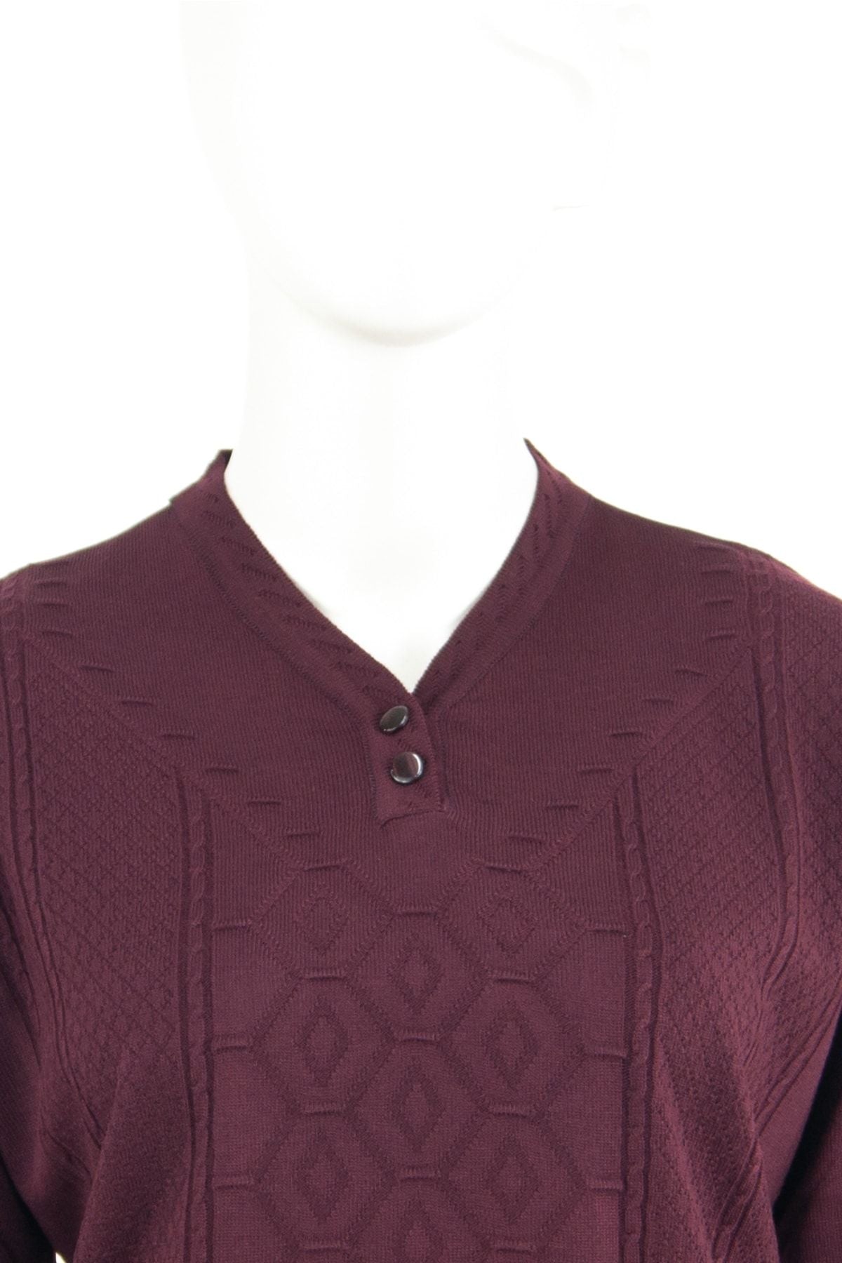 Kadın Kışlık Zümrüt Motifli Düğmeli Armut Yakalı Likralı Pamuklu Triko Dokuma Anne Kazak