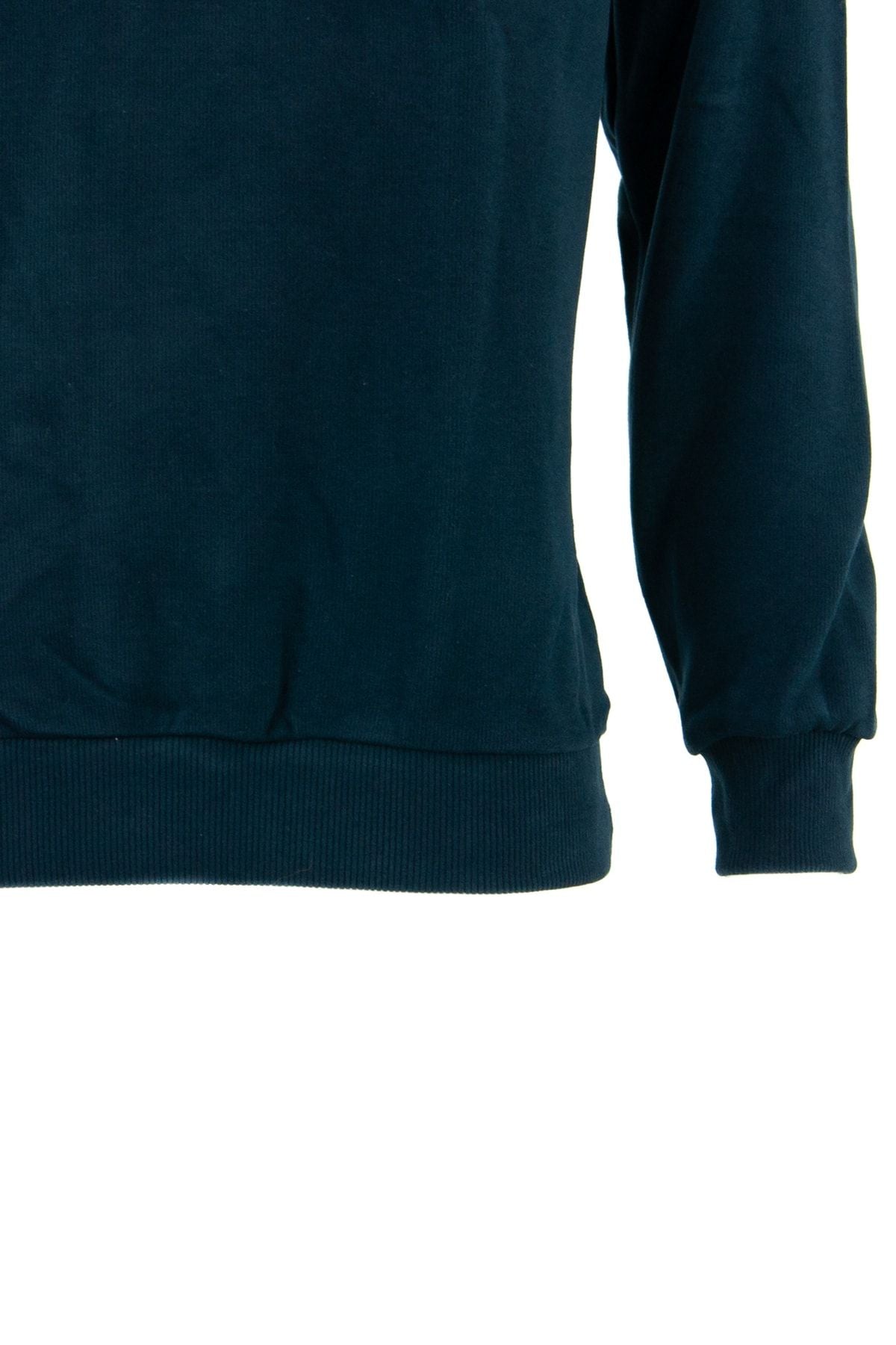 Erkek Kışlık Bisiklet Yaka Armalı Uzun Kollu Rahat Kesim Likralı Pamuklu Dokuma Sweatshirt