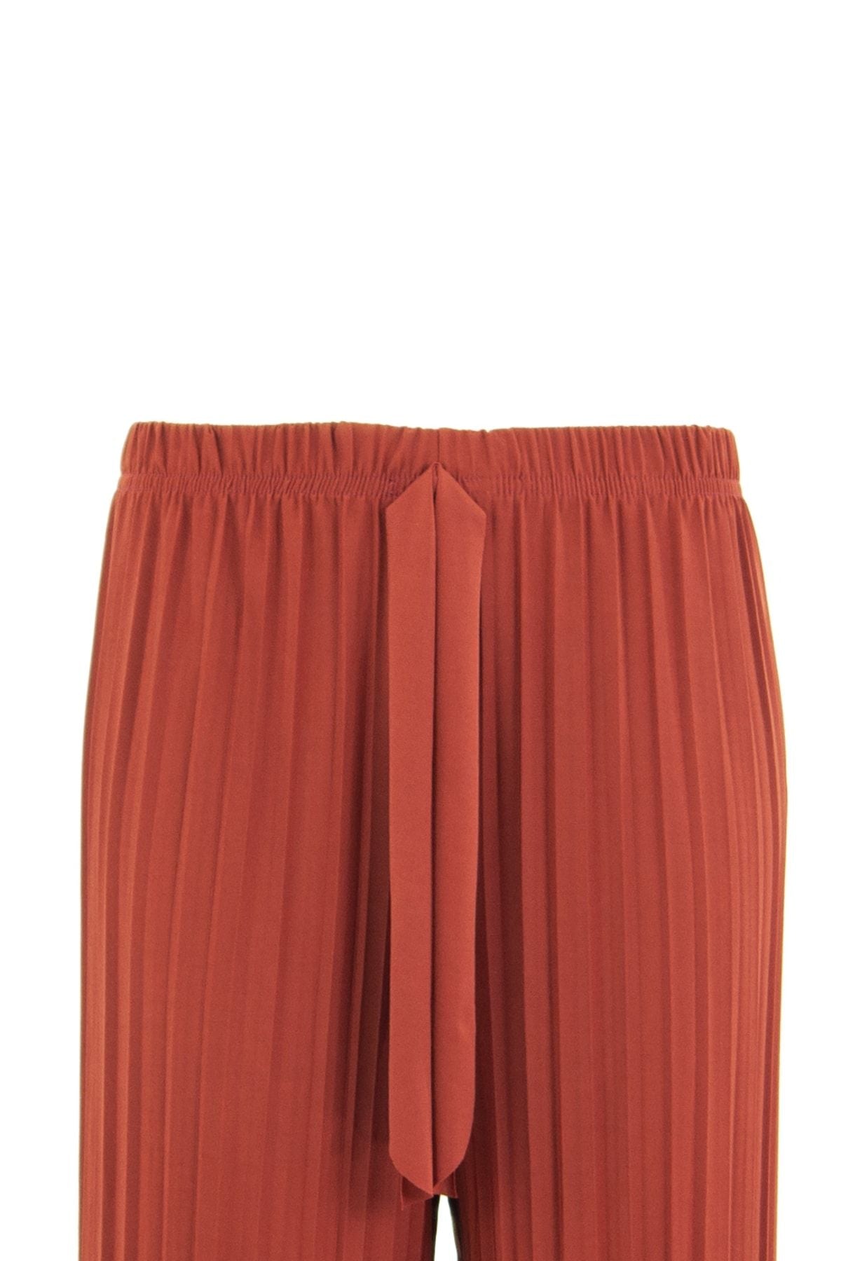 Kadın Pantolon Etek Beli Lastikli Pilili Önden Parça Kumaş Detaylı Likralı Sandy Kumaş