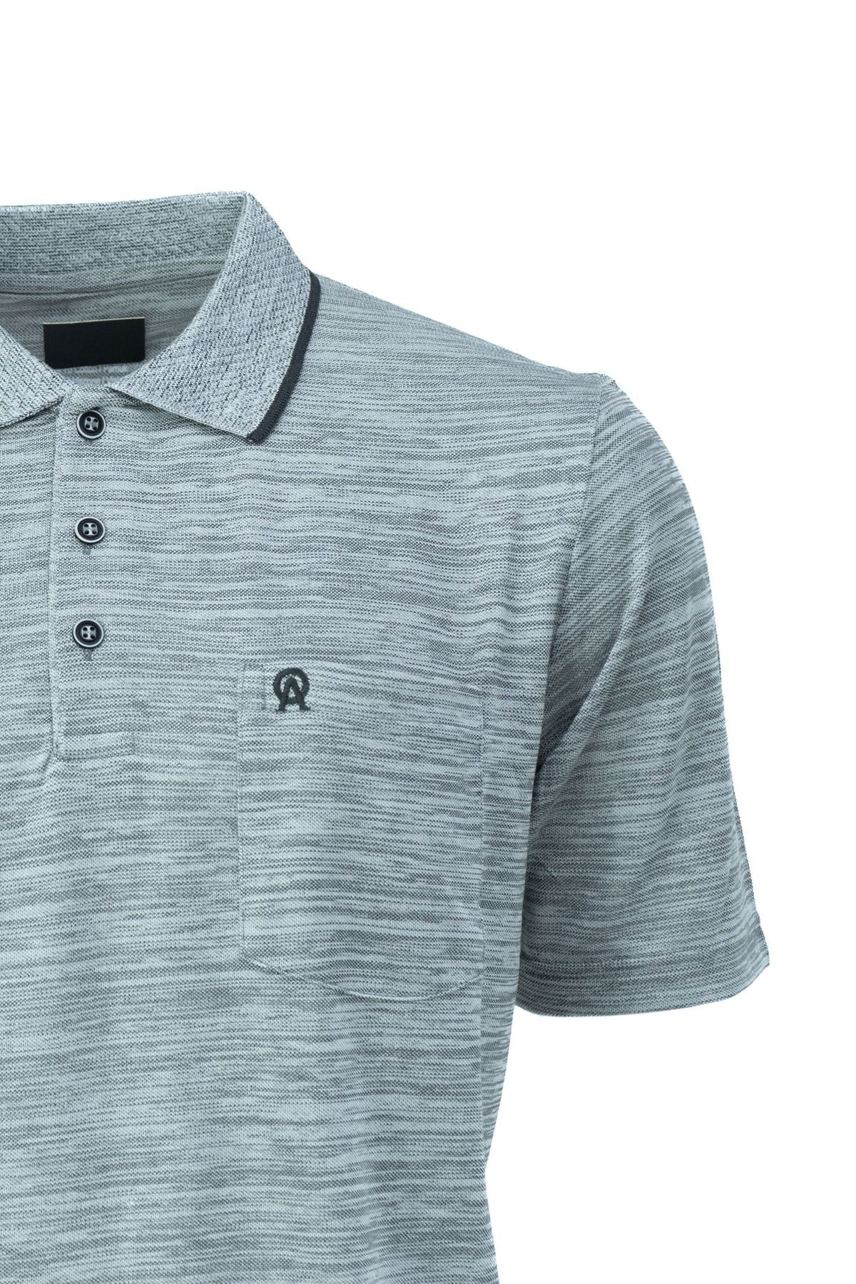 Erkek Polo Yaka Cepli Kısa Kol Puntolu Kırçıllı Desenli Tam Kalıp Pamuklu Kumaş T-shirt