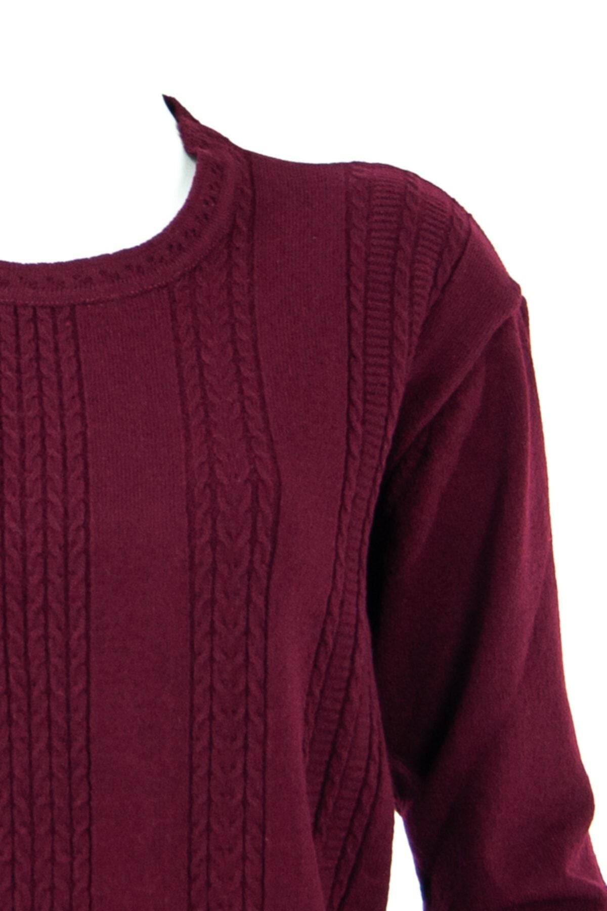 Kadın Bordo Kışlık Normal Kesim Likralı Pamuklu Kardelen Dokuma Anne Kazak