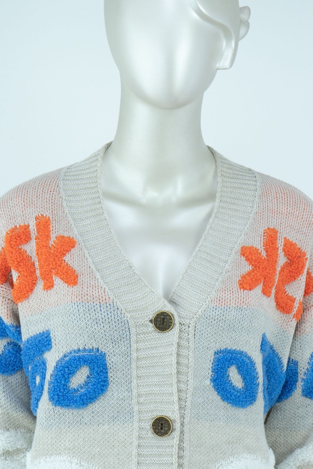 Kadın Kışlık Sportif Harf Motifli Düğmeli Likralı Pamuklu Triko Dokuma Genç Moda Hırka