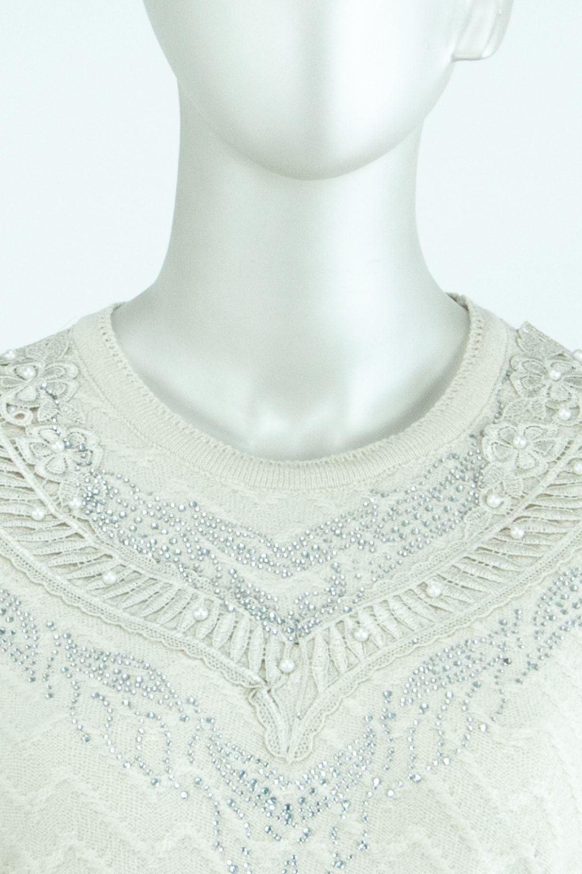 Kadın Kışlık Menekşe Motifli Boncuklu Ve Taşlı Likralı Kardelen Dokuma Anne Triko Kazak