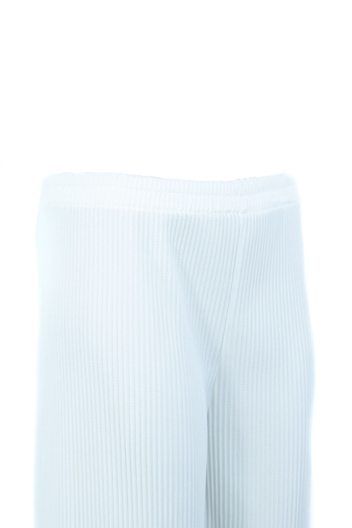 Kadın Beli Lastikli Şık Örme Desenli Tam Kalıp Likralı Gofre Viskon Kumaş Anne Pantolon