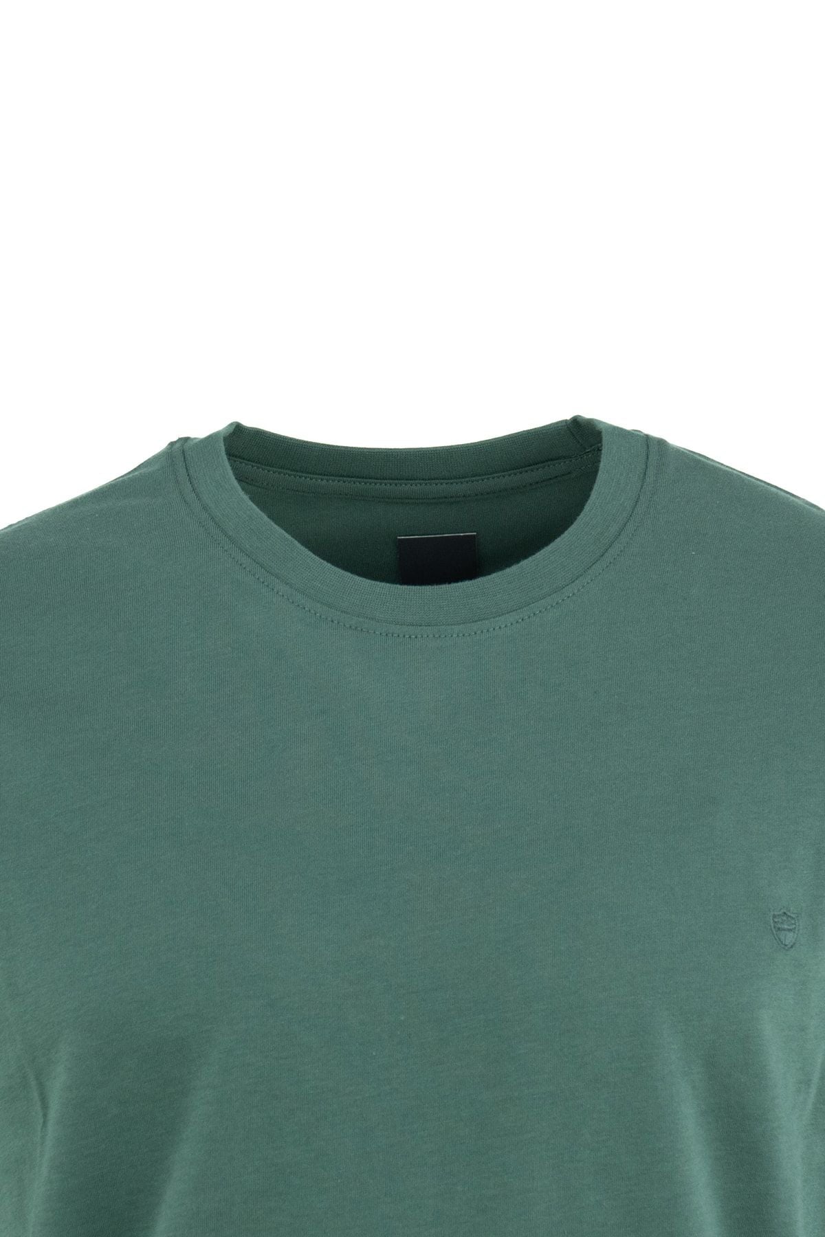 Erkek Sıfır Yaka Armalı Kısa Kollu Düz Renk Normal Kesim Premium %100 Pamuk Kumaş Tişört