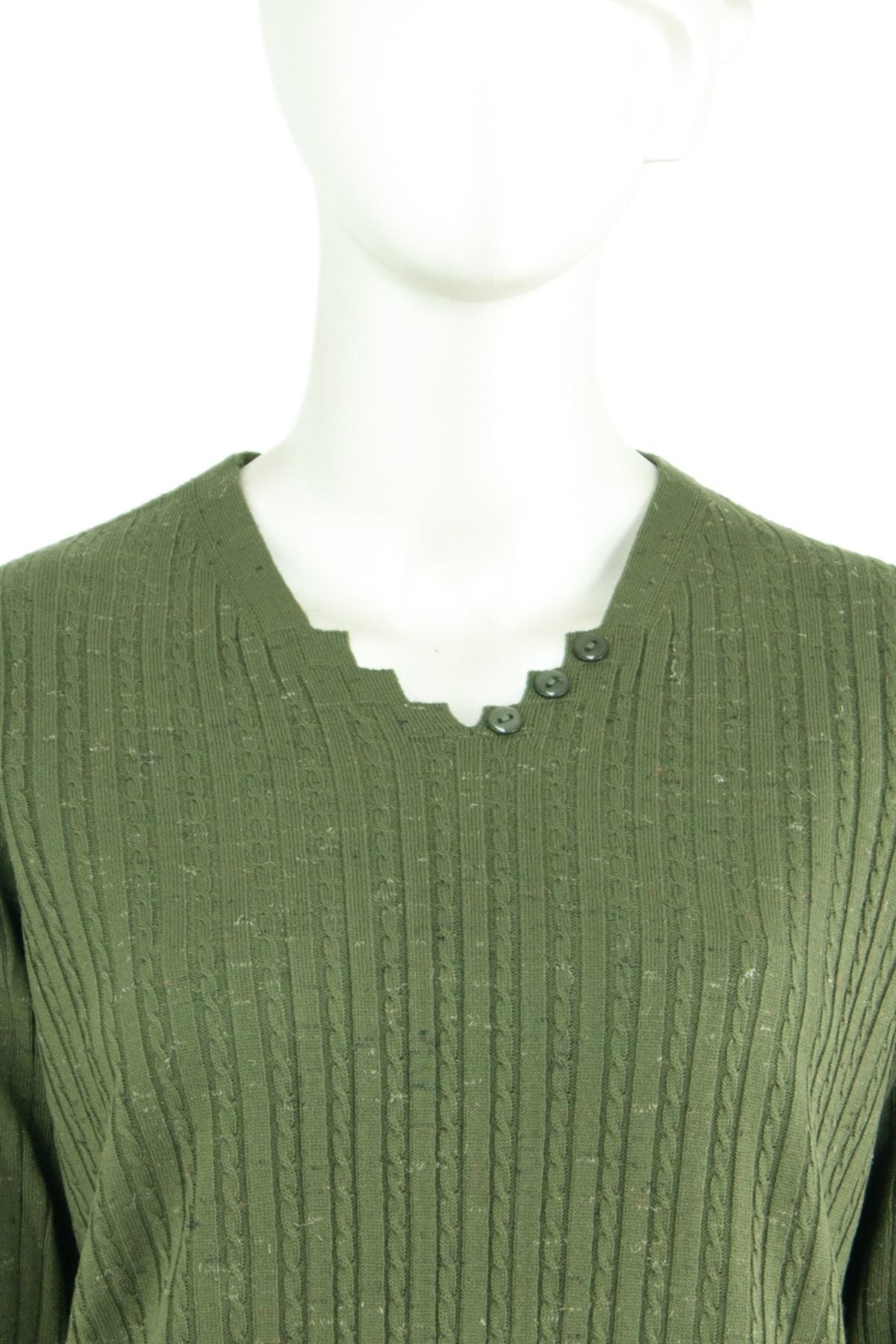 Kadın Kışlık Simetri V Yaka Desenli Uzun Kol Likralı Dokuma Triko Ince Anne Kazak