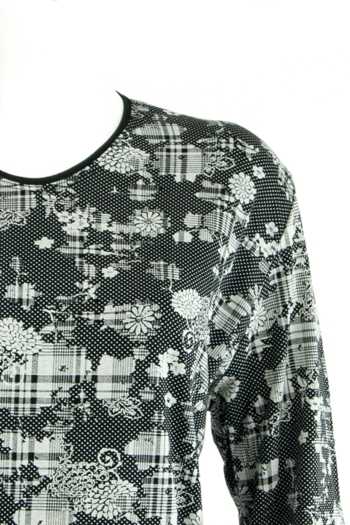 Kadın Ahsen Desenli Uzun Kollu Hafif V Yaka Likralı Viskon Penye Kumaş Bluz