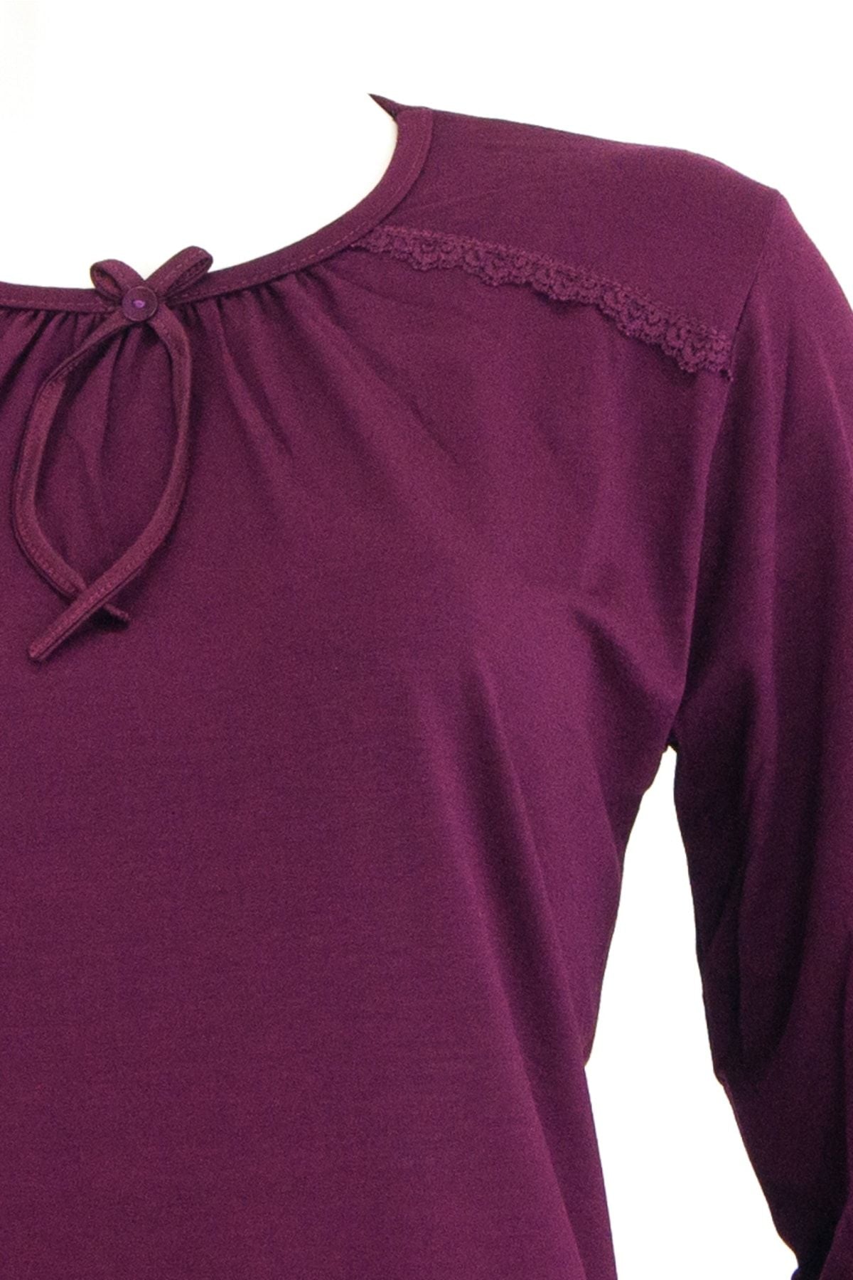 Kadın Anne Bluz Yuvarlak Yaka Kol Uçları Büzgü Lastikli Rahat Kesim Likralı Viskon Kumaş