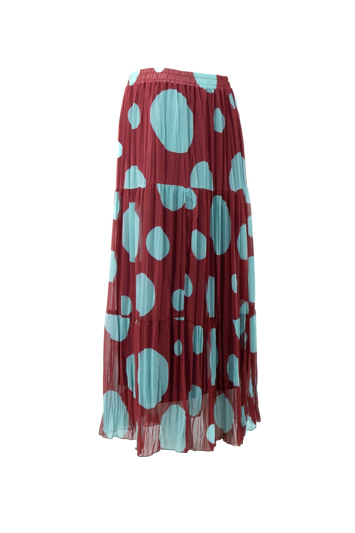 Kadın Şık Bahar Puantiyesi Desenli Tam Kalıp Astarı Likralı Üç Parçalı Şifon Etek