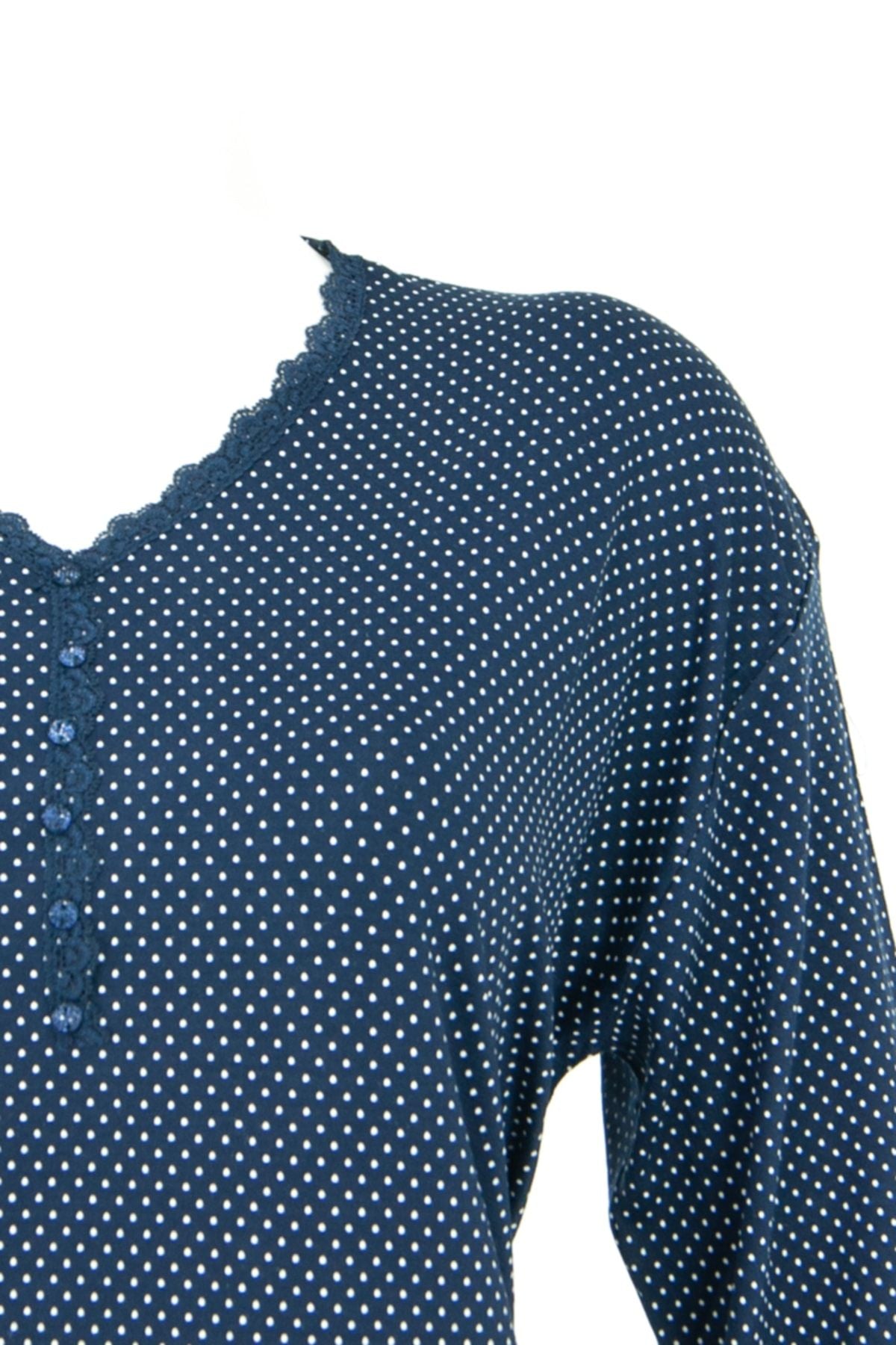 Kadın Düğme Süslü V Yaka Normal Kesim Desenli Likralı Uzun Kol Viskon Penye Kumaş Anne Bluz