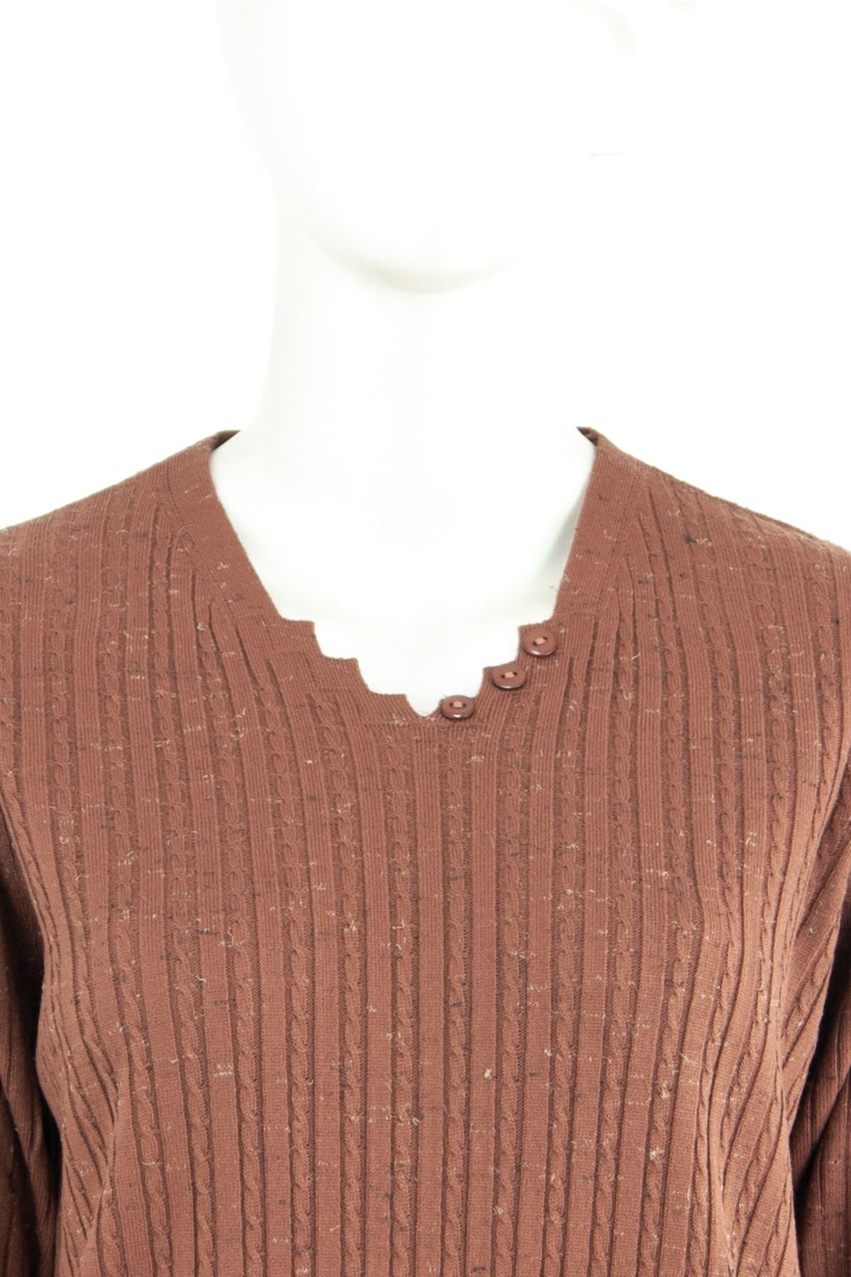 Kadın Kışlık Simetri V Yaka Desenli Uzun Kol Likralı Dokuma Triko Ince Anne Kazak