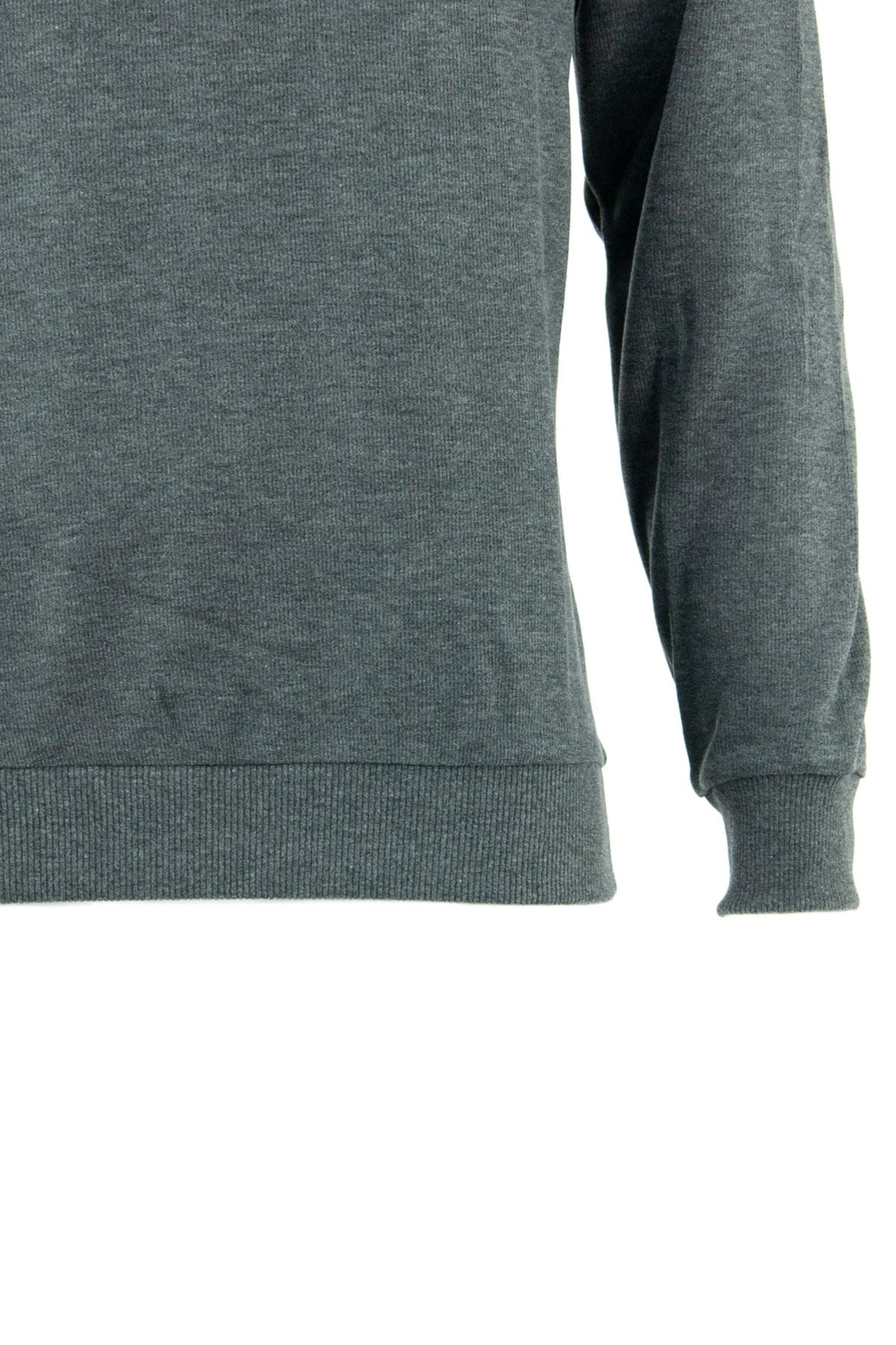 Erkek Kışlık Bisiklet Yaka Armalı Uzun Kollu Rahat Kesim Likralı Pamuklu Dokuma Sweatshirt