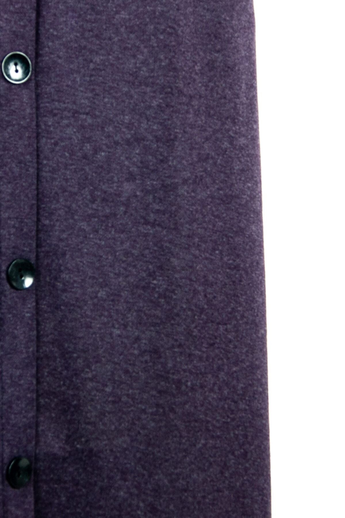 Kadın Mor Kışlık Cepli Düğme Modelli Lastikli Rahat Kesim Likralı Penye Kumaş Anne Etek