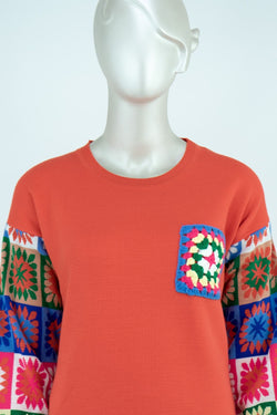 Kadın Kışlık Etnik Motifli Yuvarlak Yakalı Uzun Kollu Likralı Dokuma Triko Yeni Moda Tunik