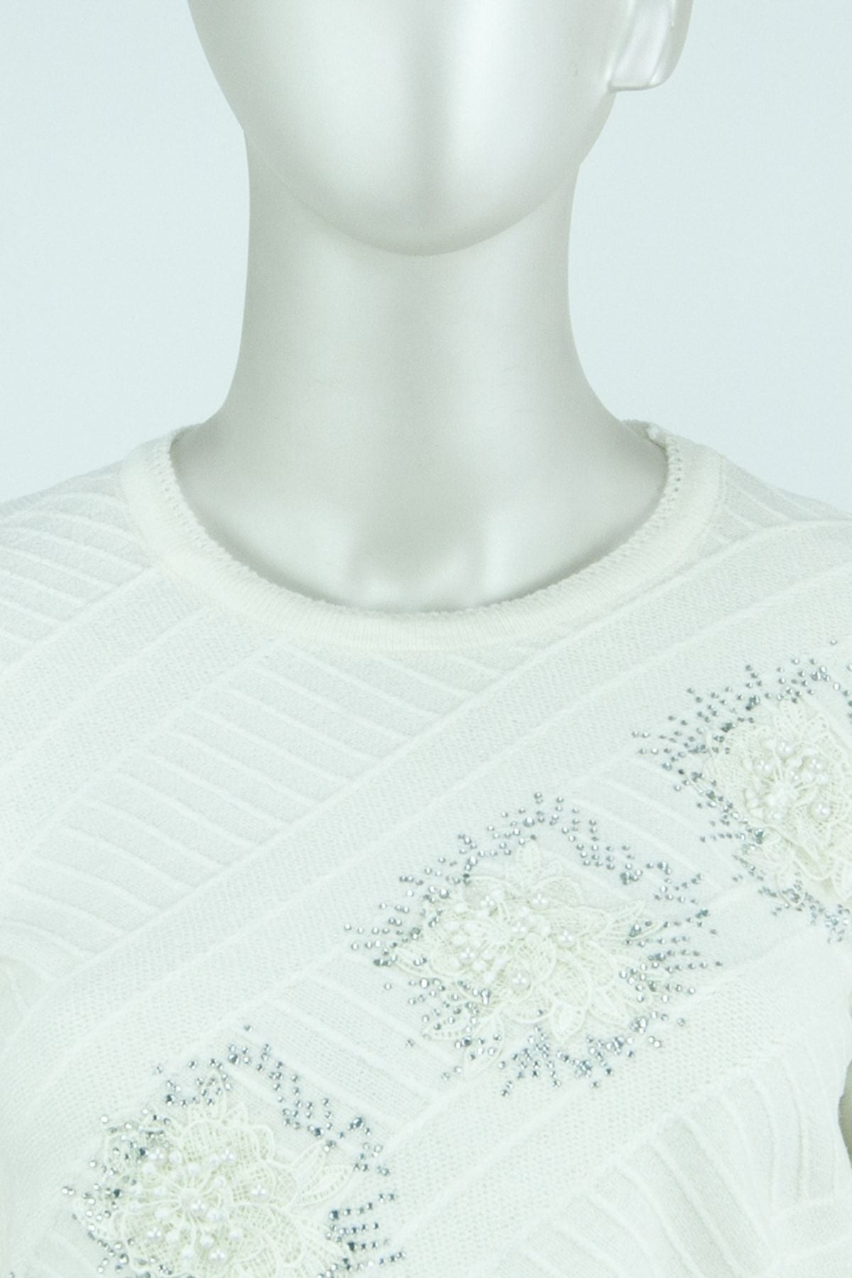 Kadın Kışlık Demet Motifli Boncuklu Ve Taşlı Likralı Kardelen Dokuma Genç Anne Triko Kazak