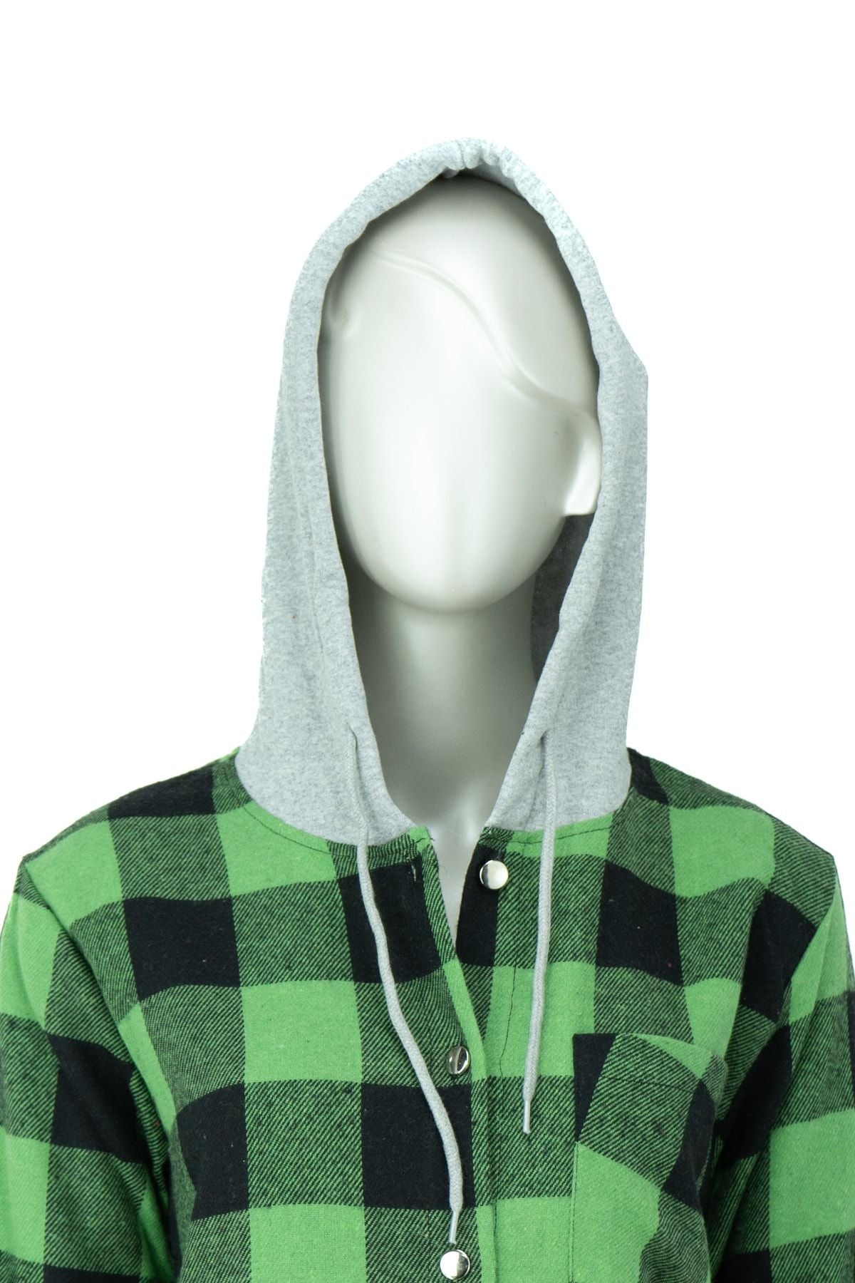 Kadın Ekose Desenli Önü Düğmeli Cepli Kapüşonlu Uzun Kollu Pamuklu Şardonlu Oduncu Gömleği
