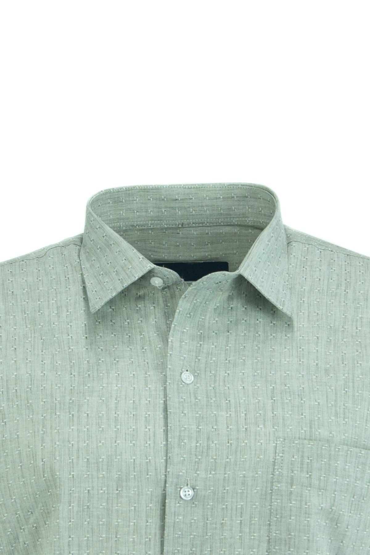 Erkek Kendinden Desenli Uzun Kollu Normal Kesim Tek Cepli Pamuklu Kumaş Keten Gömlek