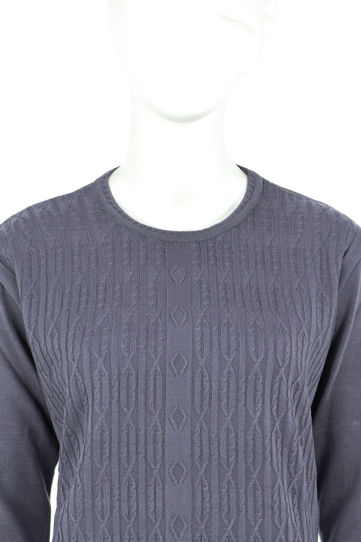 Kadın Kışlık Kendinden Motifli Yuvarlak Yaka Likralı Pamuklu Triko Dokuma Anne Kazak