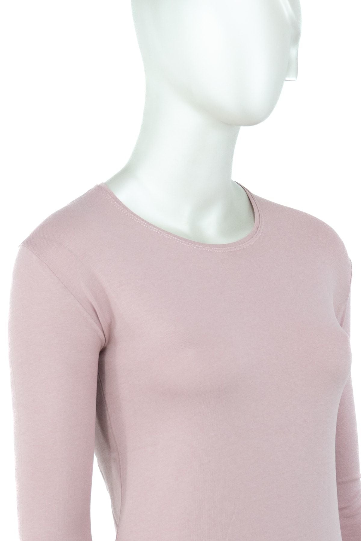 Kadın Düz Renk Yuvarlak Yaka Uzun Kollu Dar Kesim Bedene Oturan Likralı Pamuk Kumaş Badi