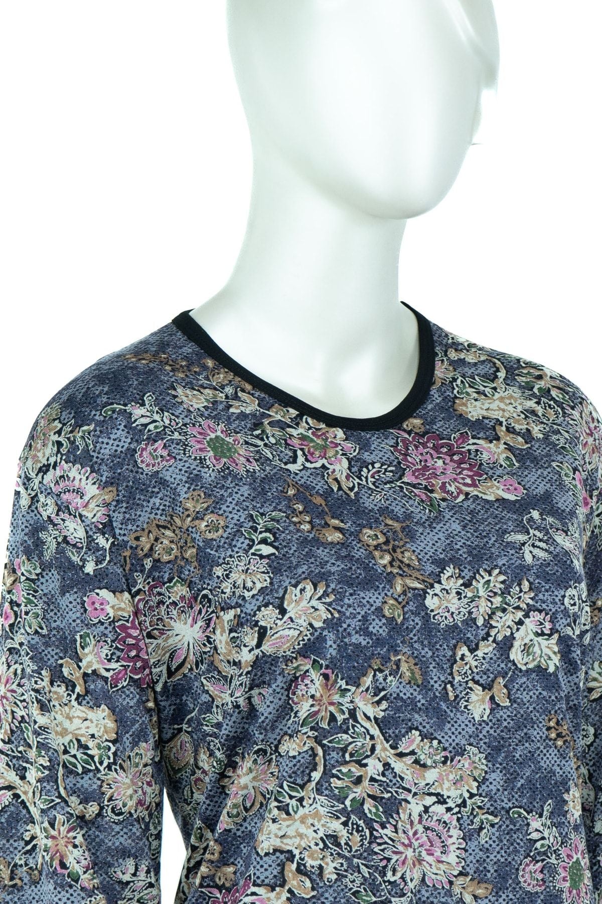 Kadın Şık Demet Desenli Hafif V Yaka Tam Kalıp Likralı Turlu Viskon Penye Kumaş Anne Bluz