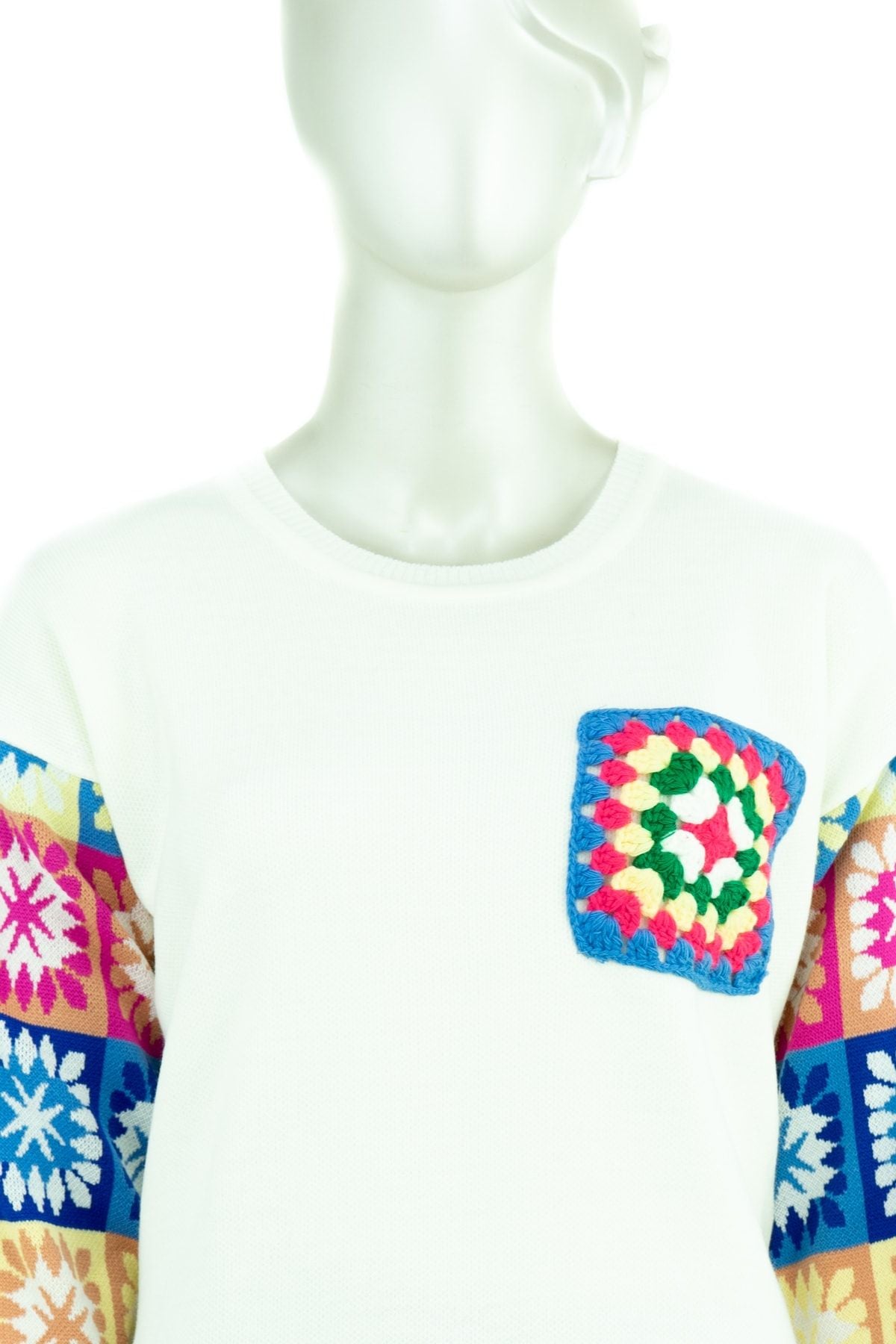 Kadın Kışlık Etnik Motifli Yuvarlak Yakalı Uzun Kollu Likralı Dokuma Triko Yeni Moda Tunik