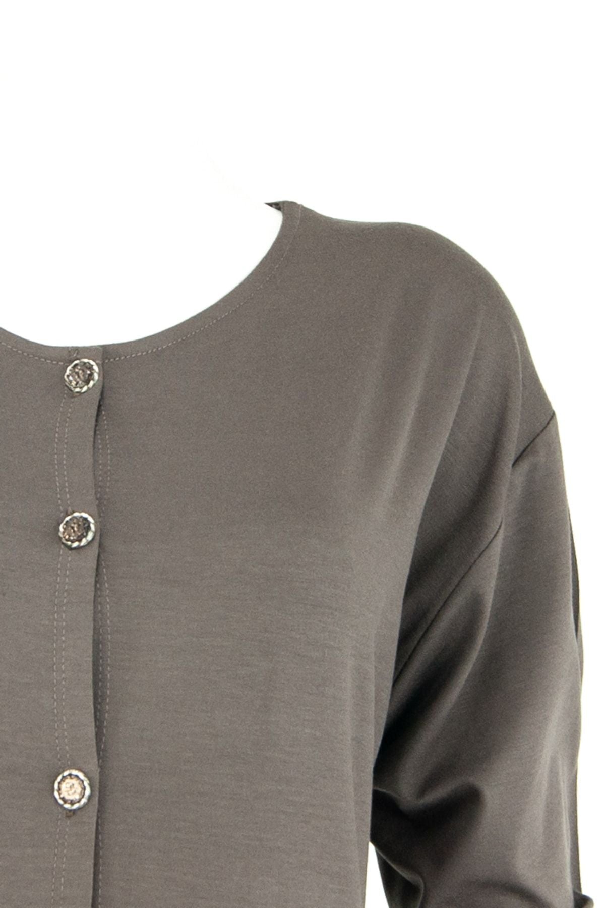 Kadın Düğmeli Çift Cepli Normal Kesim Likralı Turlu Viskon Penye Kumaş Uzun Anne Hırka