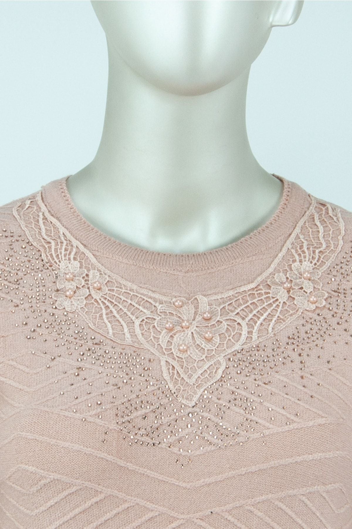 Kadın Kışlık Buket Motifli Boncuklu Ve Taşlı Dar Kesim Kardelen Dokuma Genç Anne Triko Kazak