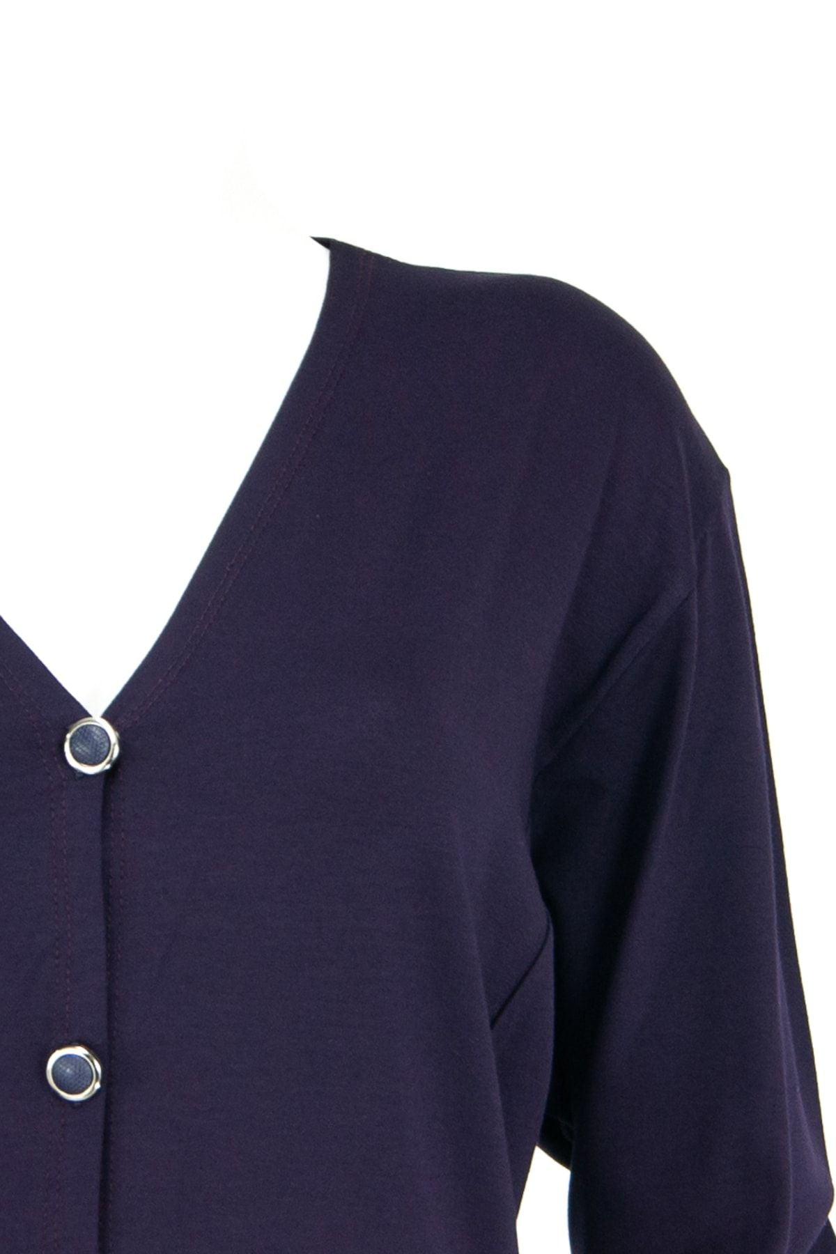 Kadın Önü Düğmeli Ve Cepli Normal Kesim Likralı V Yaka Turlu Viskon Penye Kumaş Anne Hırka