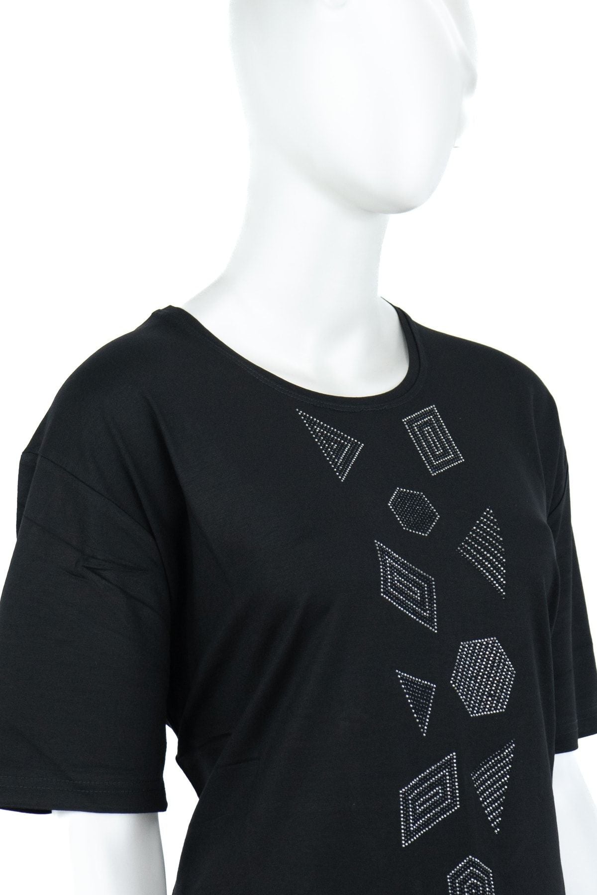 Kadın Düğün Taşlı Kısa Kollu Tam Kalıp Büyük Beden Likralı Viskon Penye Kumaş Anne Bluz