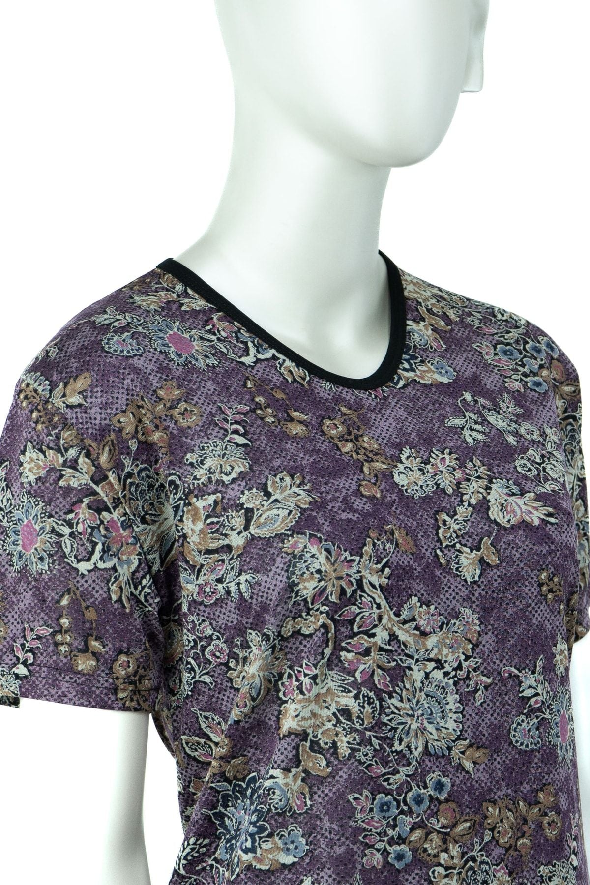 Kadın Çiçek Desenli Hafif V Yaka Kısa Kollu Tam Kalıp Turlu Viskon Penye Kumaş Anne Bluz