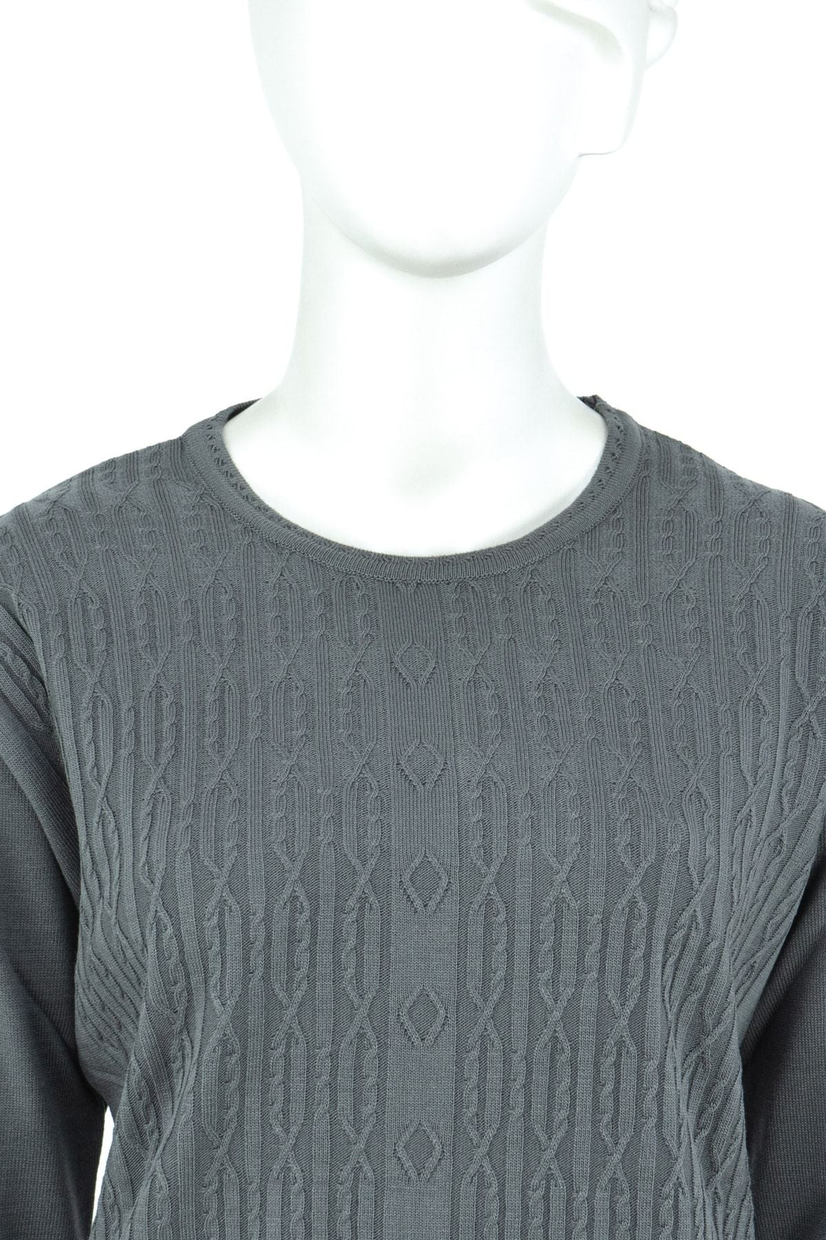 Kadın Kışlık Kendinden Motifli Yuvarlak Yaka Likralı Pamuklu Triko Dokuma Anne Kazak