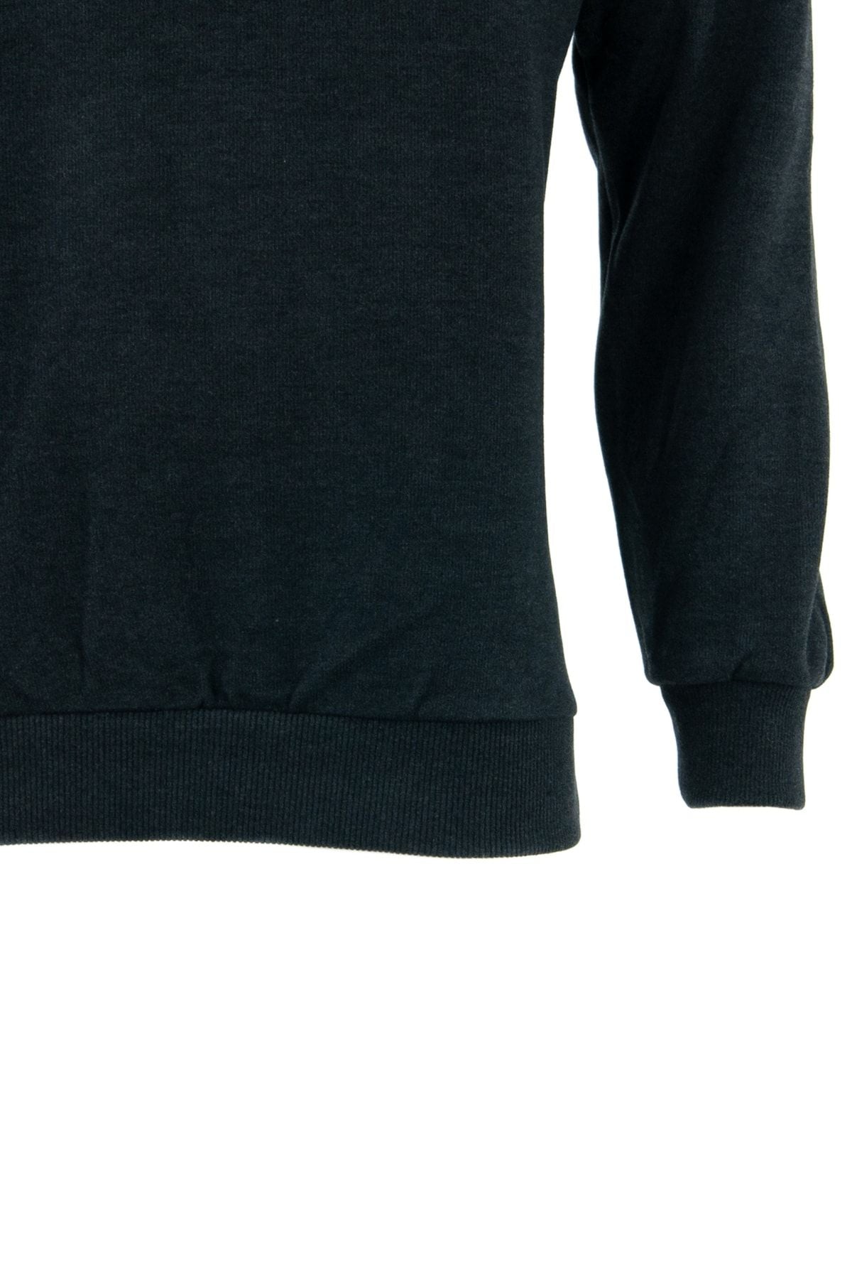 Erkek Kışlık Bisiklet Yaka Armalı Uzun Kollu Rahat Kesim Likralı Pamuklu Dokuma Sweatshirt