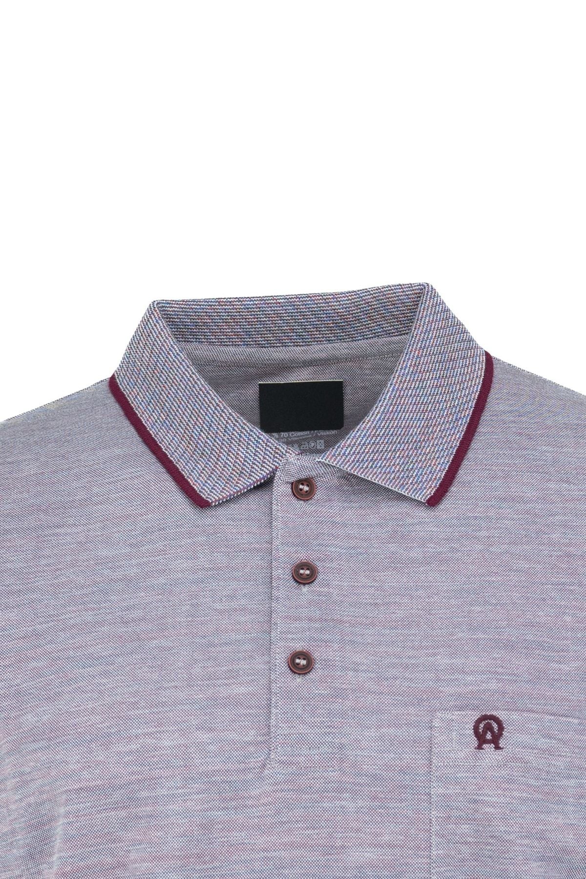 Erkek Polo Yaka Cepli Kısa Kol Puntolu Kırçıllı Desenli Tam Kalıp Pamuklu Kumaş T-shirt