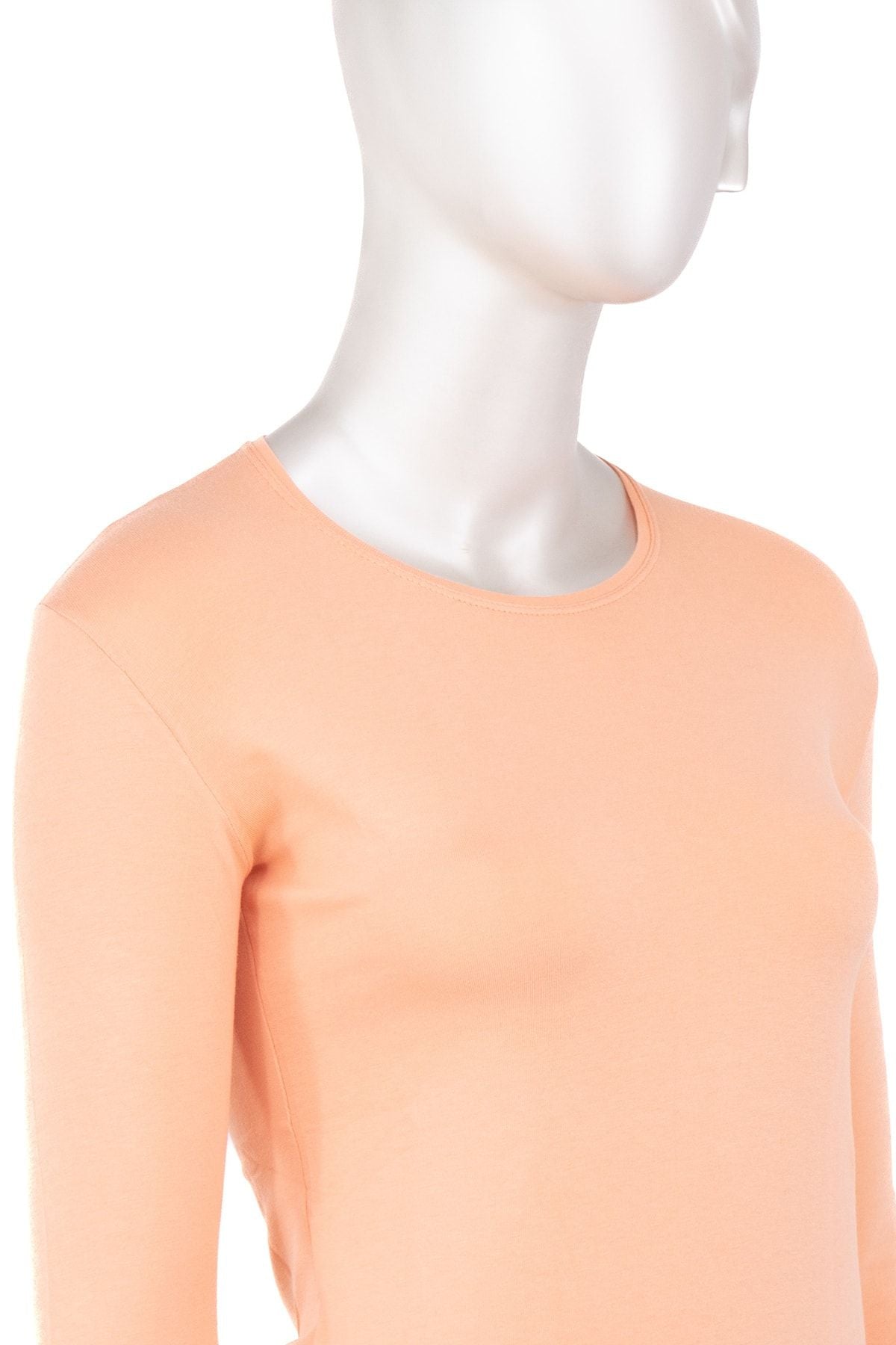 Kadın Düz Renk Yuvarlak Yaka Uzun Kollu Dar Kesim Bedene Oturan Likralı Pamuk Kumaş Badi