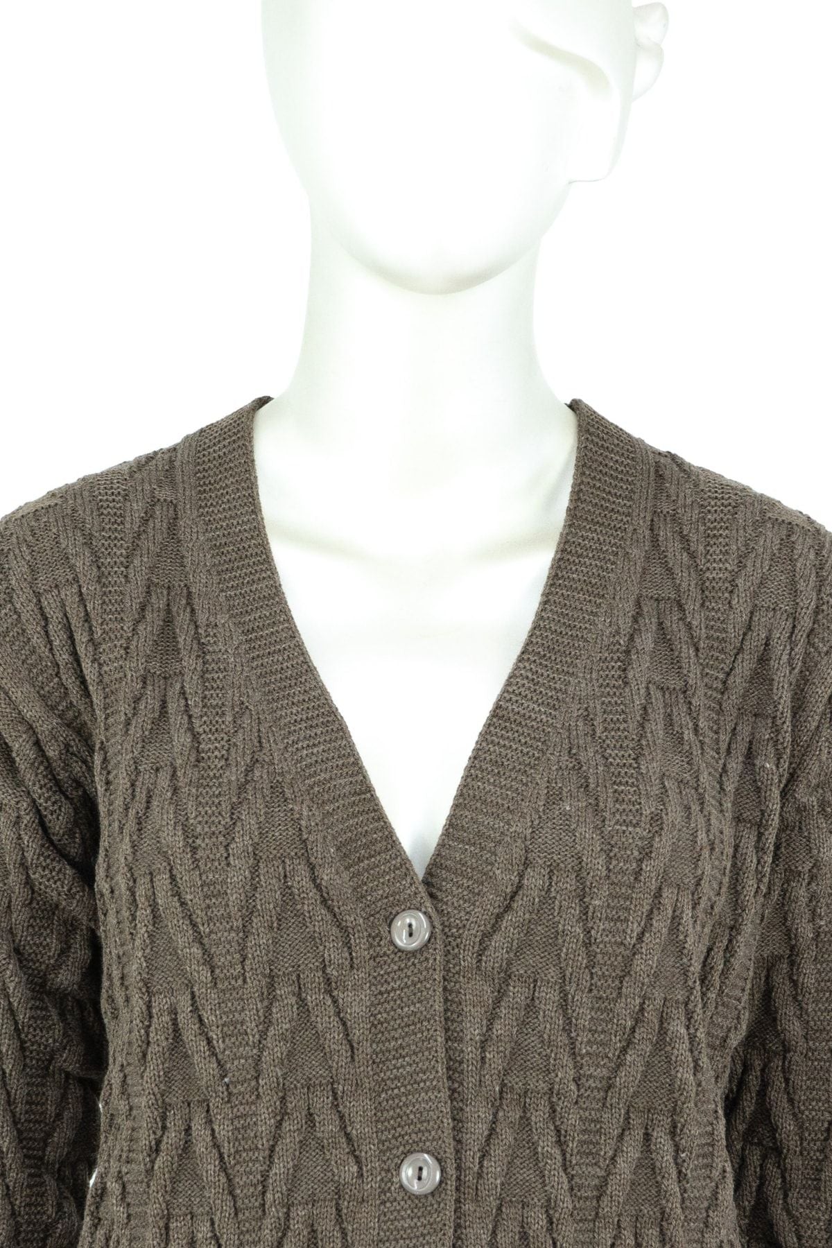 Kadın Kışlık Önden Düğmeli Uzun Kollu Çift Cepli Likralı Pamuklu Triko Dokuma Anne Hırka