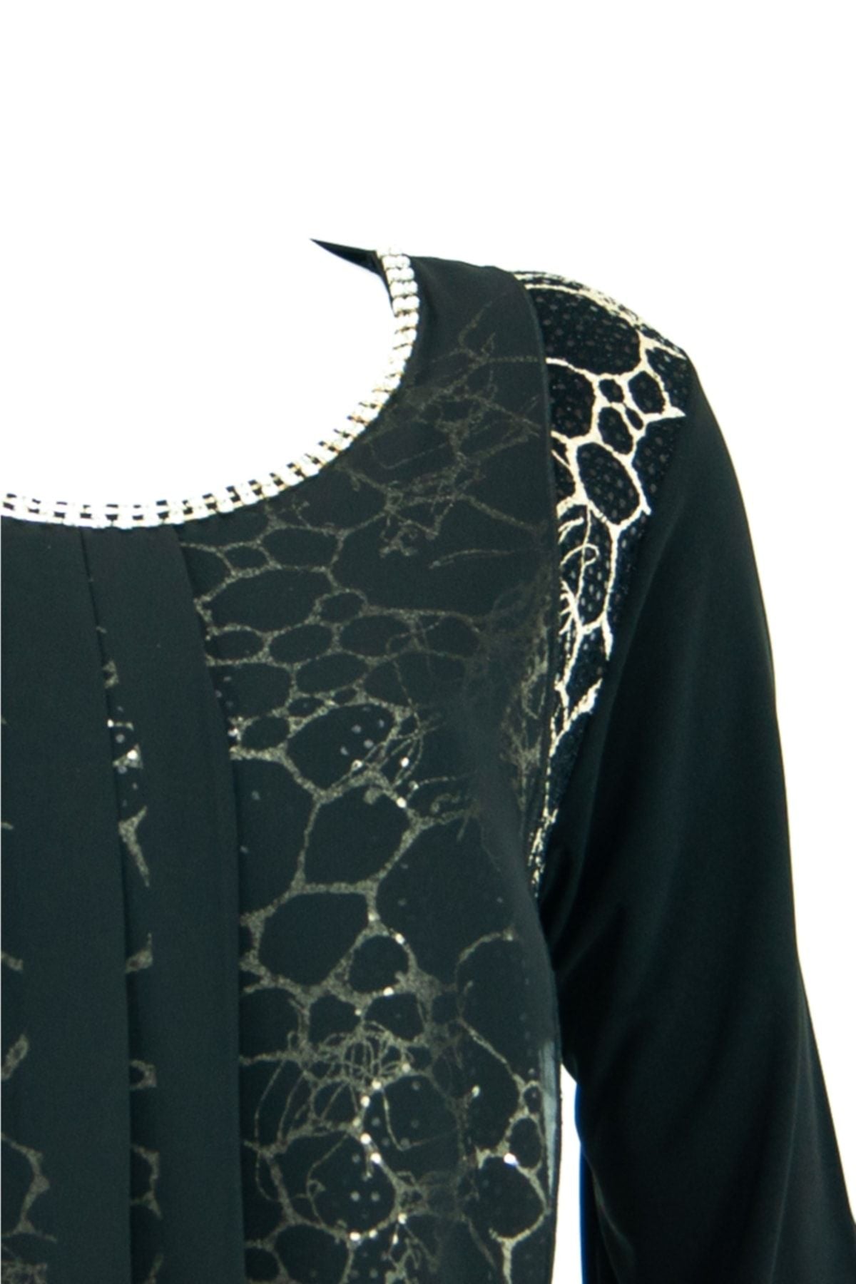 Kadın Siyah Anne Butik Bluz Zümrüt Peteği Desenli Pullu Rahat Kesim Likralı Sandy Kumaş