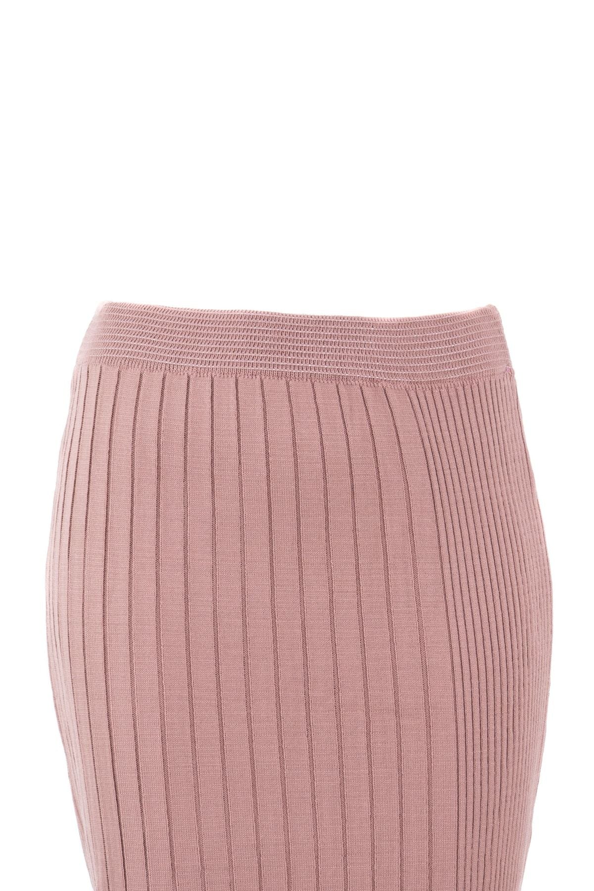 Kadın Kışlık Düz Renk Beli Lastikli Dar Kesim Likralı Pamuklu Dokuma Fitilli Triko Etek