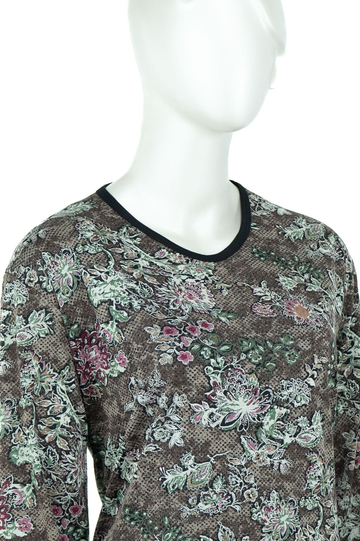 Kadın Şık Demet Desenli Hafif V Yaka Tam Kalıp Likralı Turlu Viskon Penye Kumaş Anne Bluz