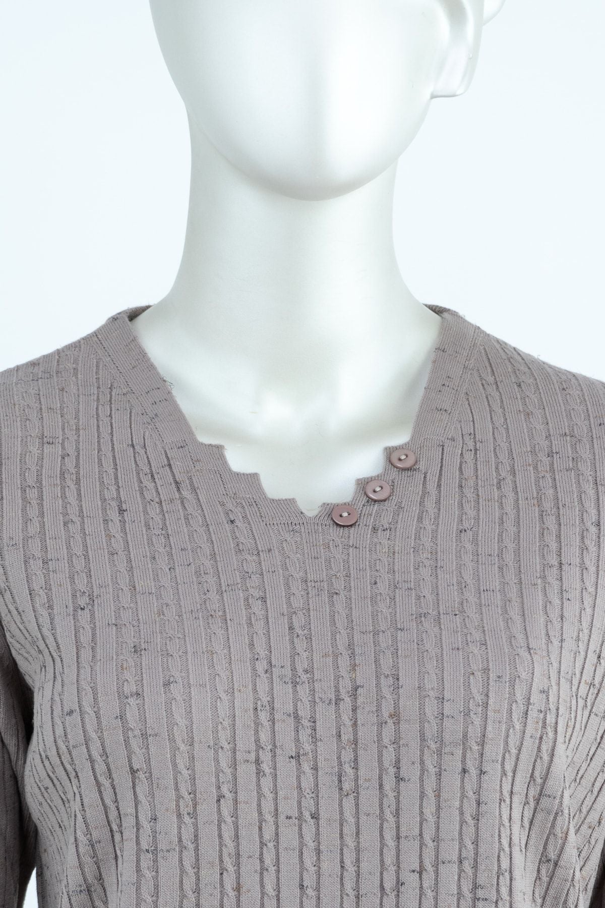 Kadın Kışlık Simetri V Yaka Desenli Uzun Kol Likralı Dokuma Triko Ince Anne Kazak