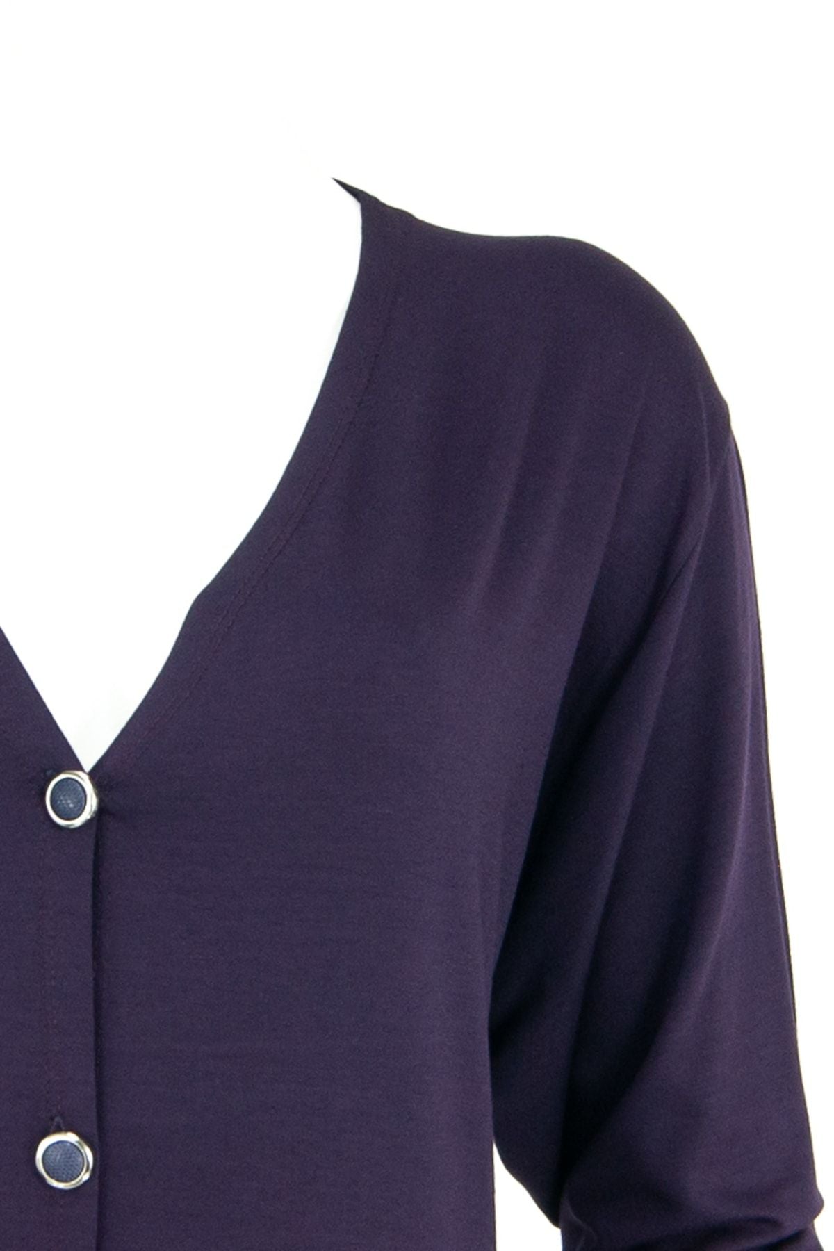 Kadın Önü Düğmeli Çift Cepli Likralı V Yaka Turlu Viskon Penye Kumaş Uzun Anne Hırka