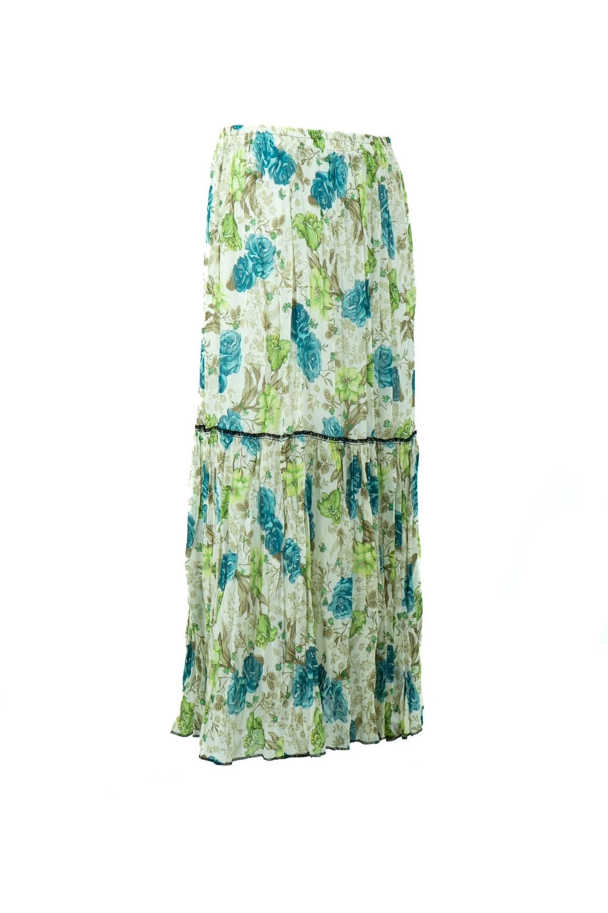 Kadın Şık Gül Bahçesi Desenli Rahat Kesim Tam Kalıp Astarı Likralı Iki Parçalı Şifon Etek