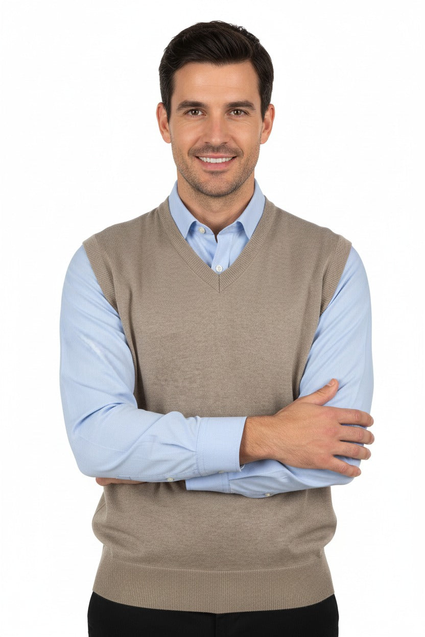 Erkek V Yakalı Düz Renk Klasik Model Rahat Kesim Tam Kalıp Ince Yünlü Dokuma Süveter