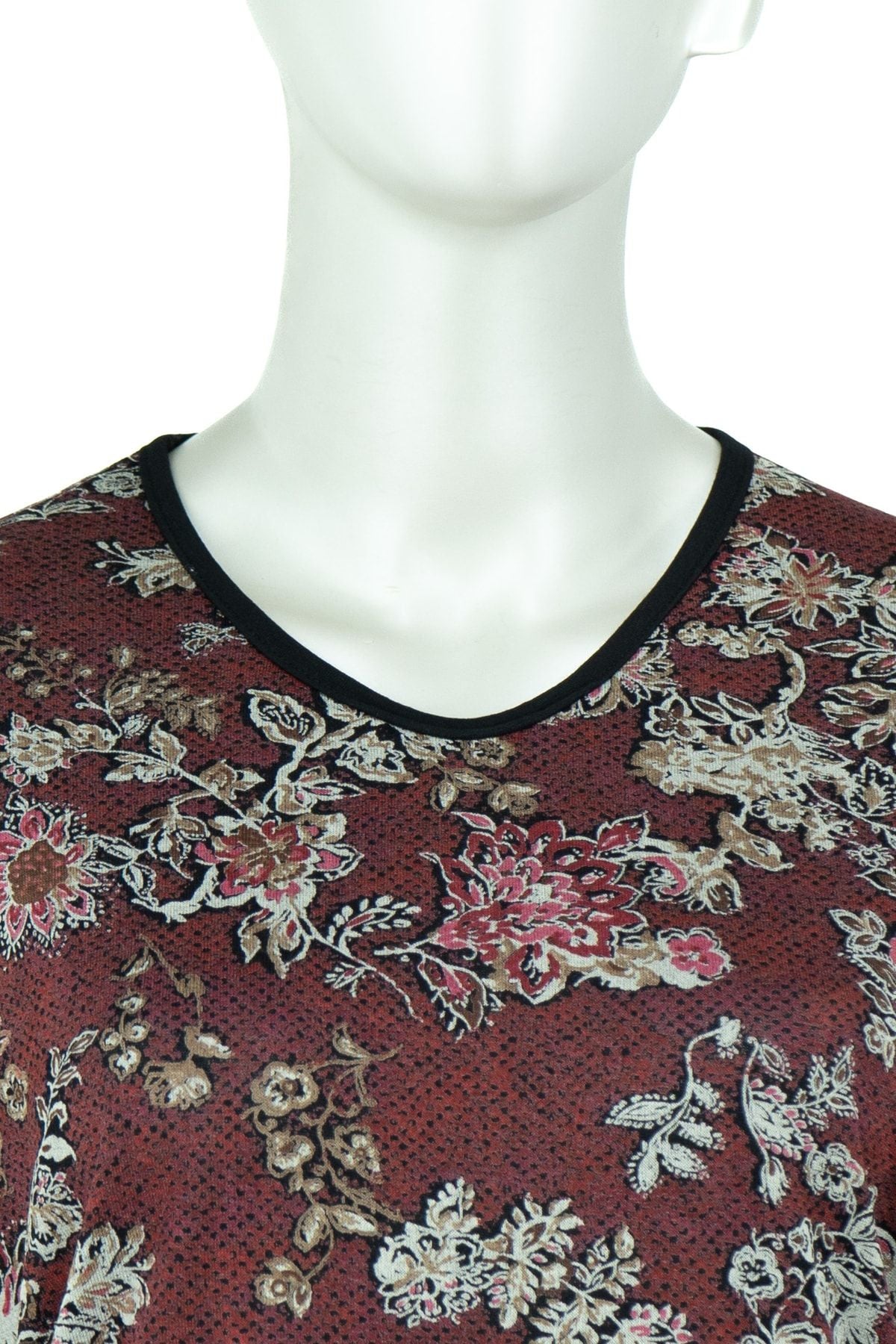 Kadın Çiçek Desenli Hafif V Yaka Kısa Kollu Tam Kalıp Turlu Viskon Penye Kumaş Anne Bluz