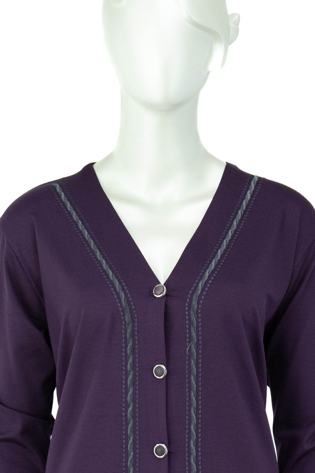 Kadın Düğmeli Ve Çift Cepli Şık Örgü Detaylı V Yaka Turlu Viskon Penye Kumaş Anne Hırka