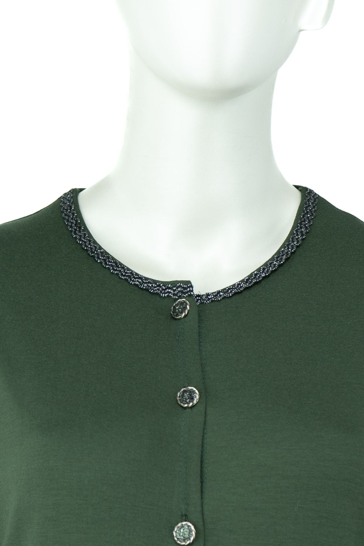 Kadın Önü Düğmeli Cepli Rahat Likralı Yuvarlak Yaka Turlu Viskon Penye Kumaş Uzun Anne Hırka