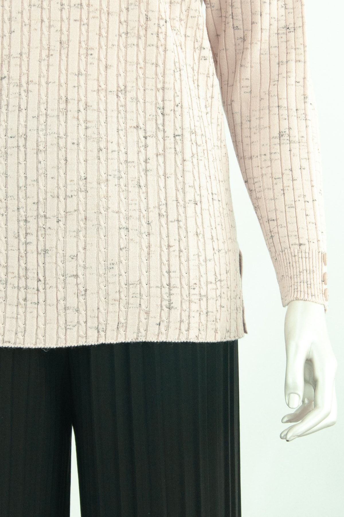 Kadın Kışlık Simetri V Yaka Desenli Uzun Kol Likralı Dokuma Triko Ince Anne Kazak