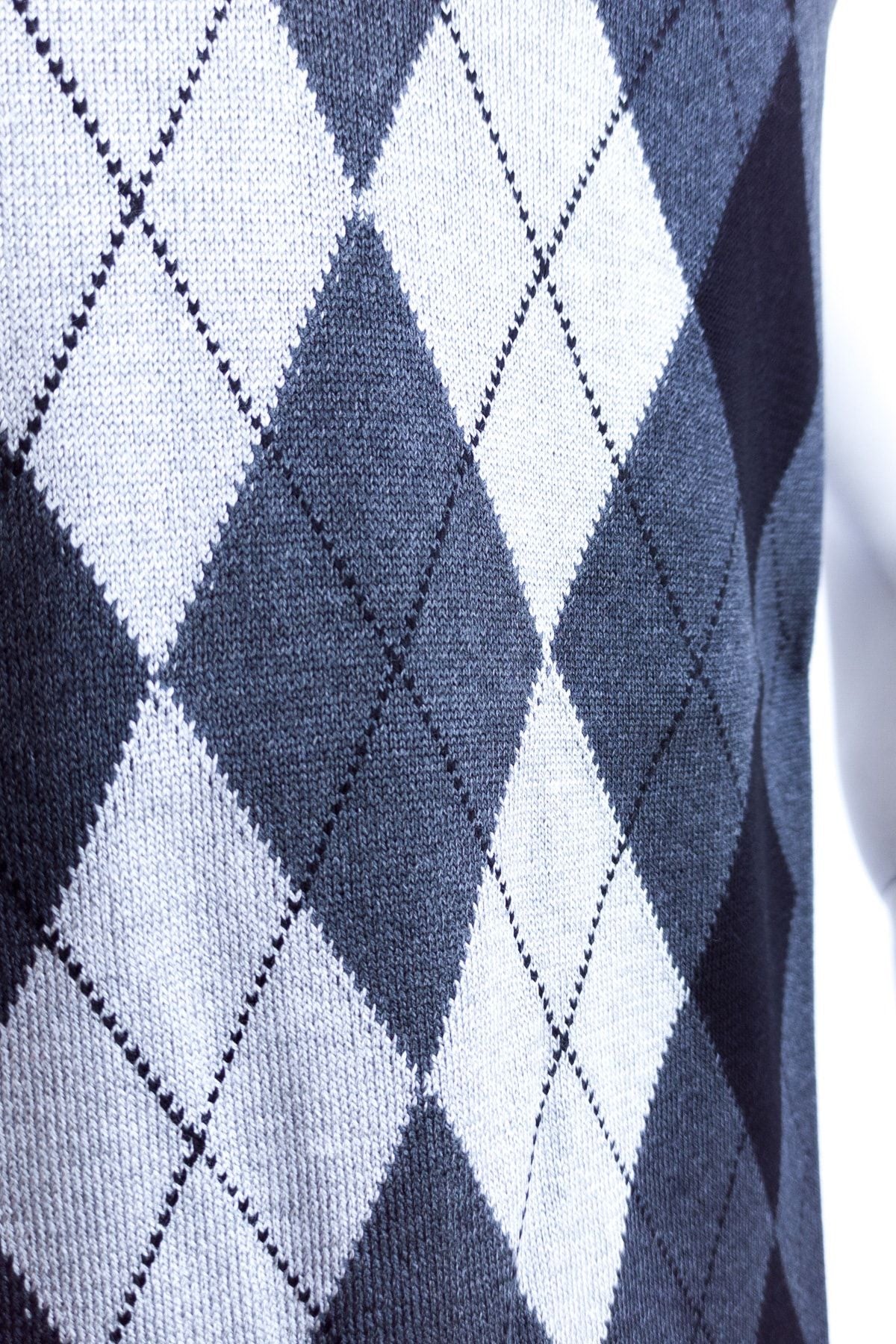 Erkek Antrasit Baba Süveteri Baklava Desenli V Yakalı Ince Yün Dokuma