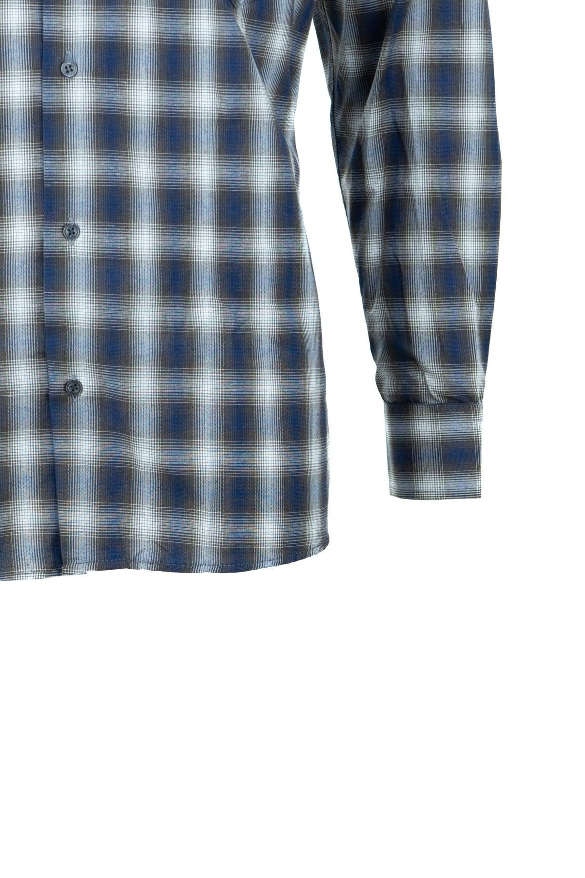 Erkek Şık Kare Desenli Tam Kalıp Rahat Kesim Cepli Yakası Düğmeli Pamuklu Klasik Gömlek